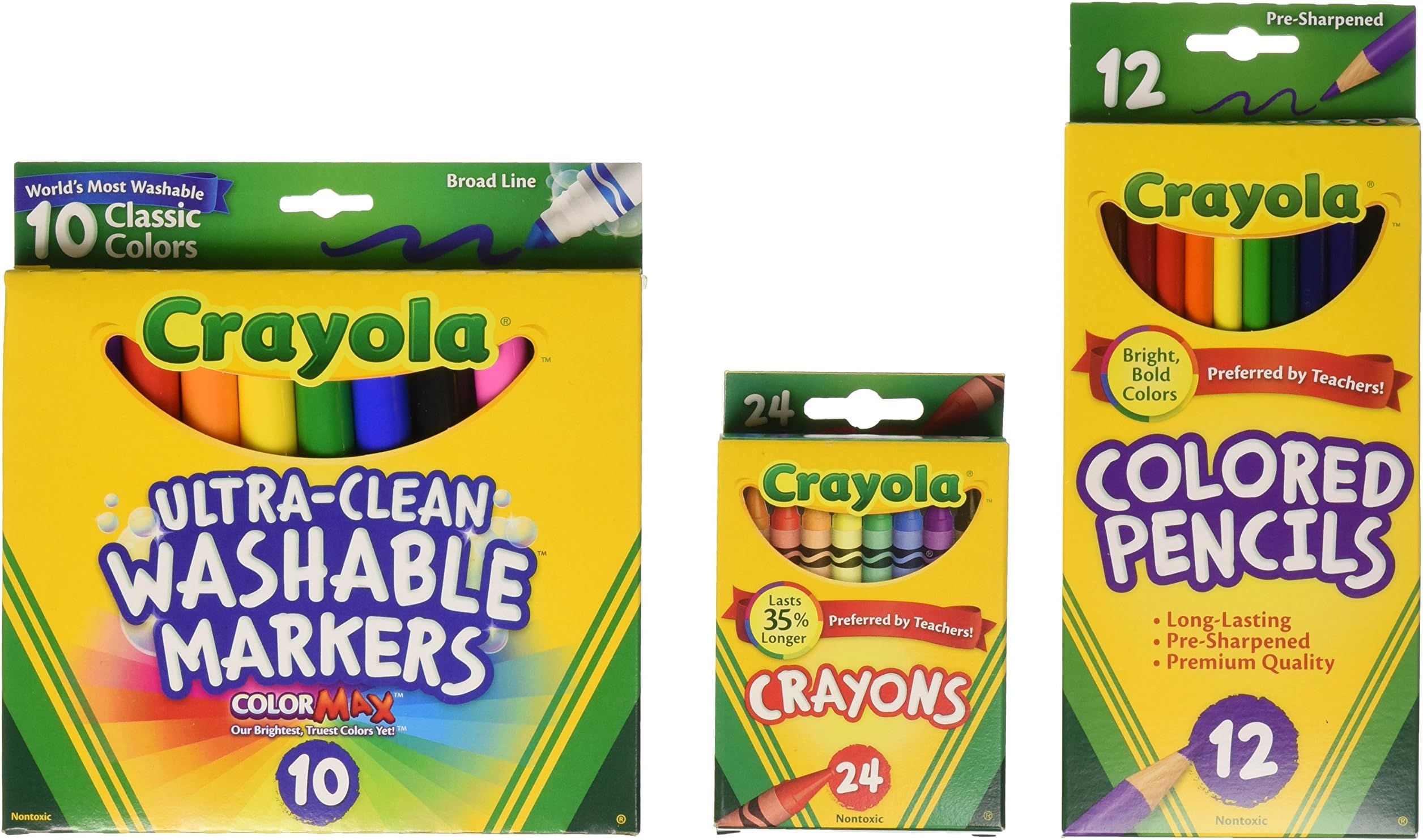 Back To School Supplies, Grades 3-5, Ages 7, 8, 9, 10, Contains 24 Crayons, 10 Washable Broad Line Markers, and 12 Colored Pencils [Amazon Exclusive]