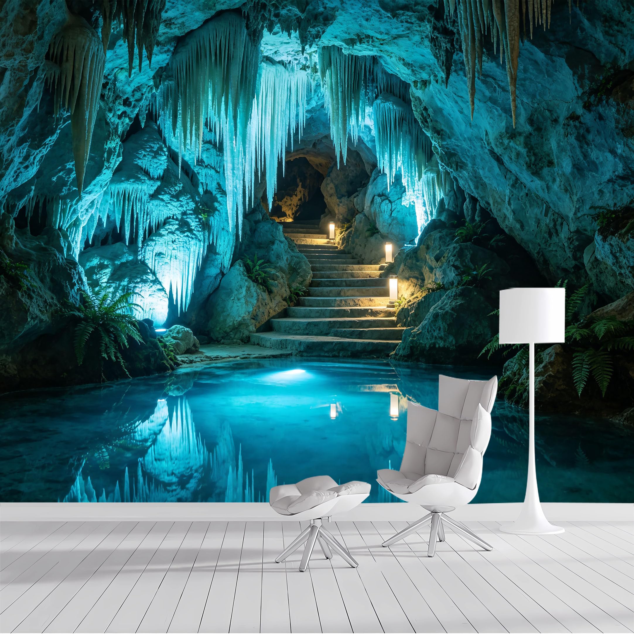 Yzpallescene Bh260711060 Custom Size Wall Mural Glowing Ice Cave Lagoon Selfadhesive Wall Fabric Removable Peel And Stick Wallpaper Wall Decor For Living Room Bedroom Bathroom