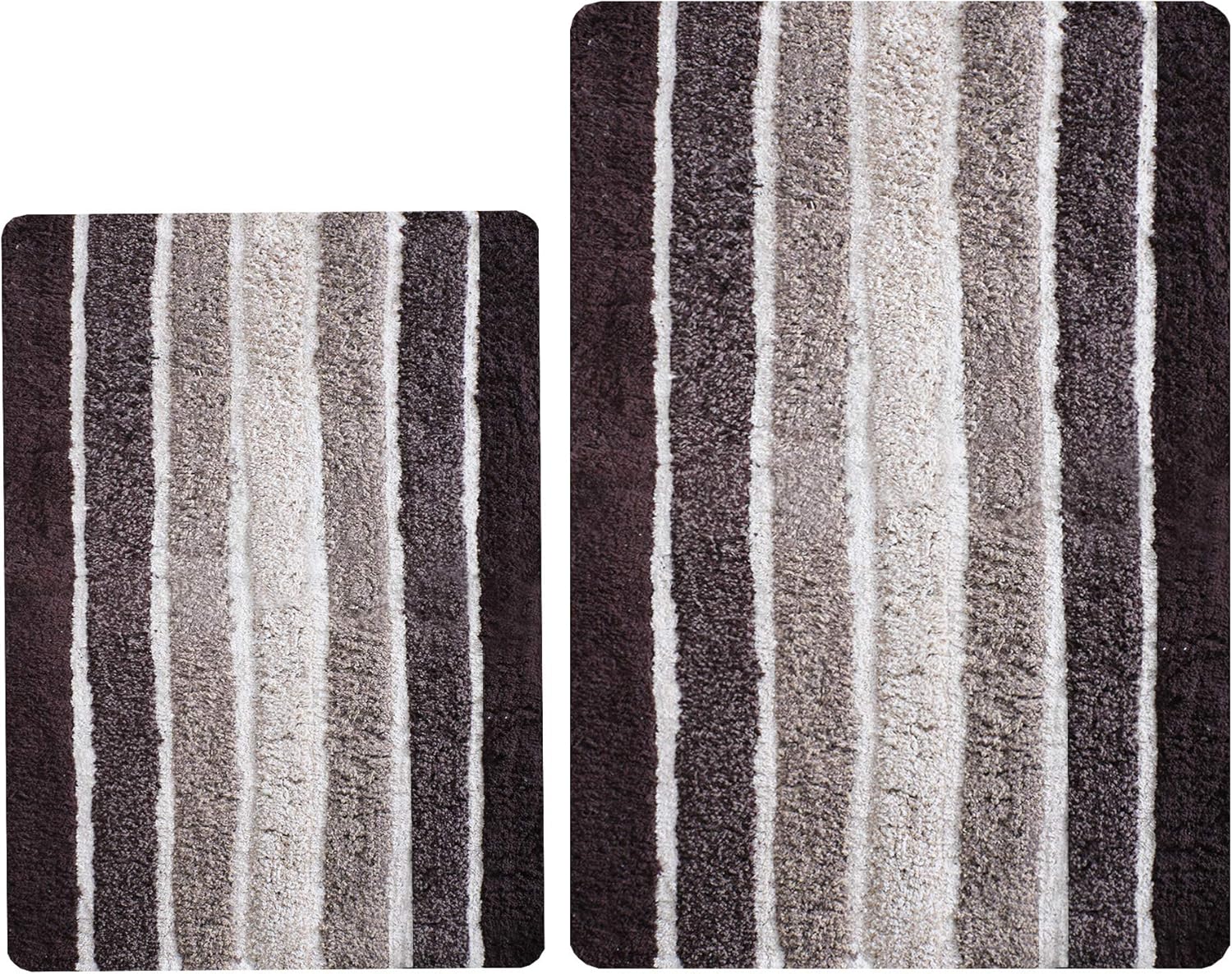 Buy Bathroom Rugs Set 2 Piece In 100 Cotton Alpine Stripe 21x32 17x24 Brown Beige