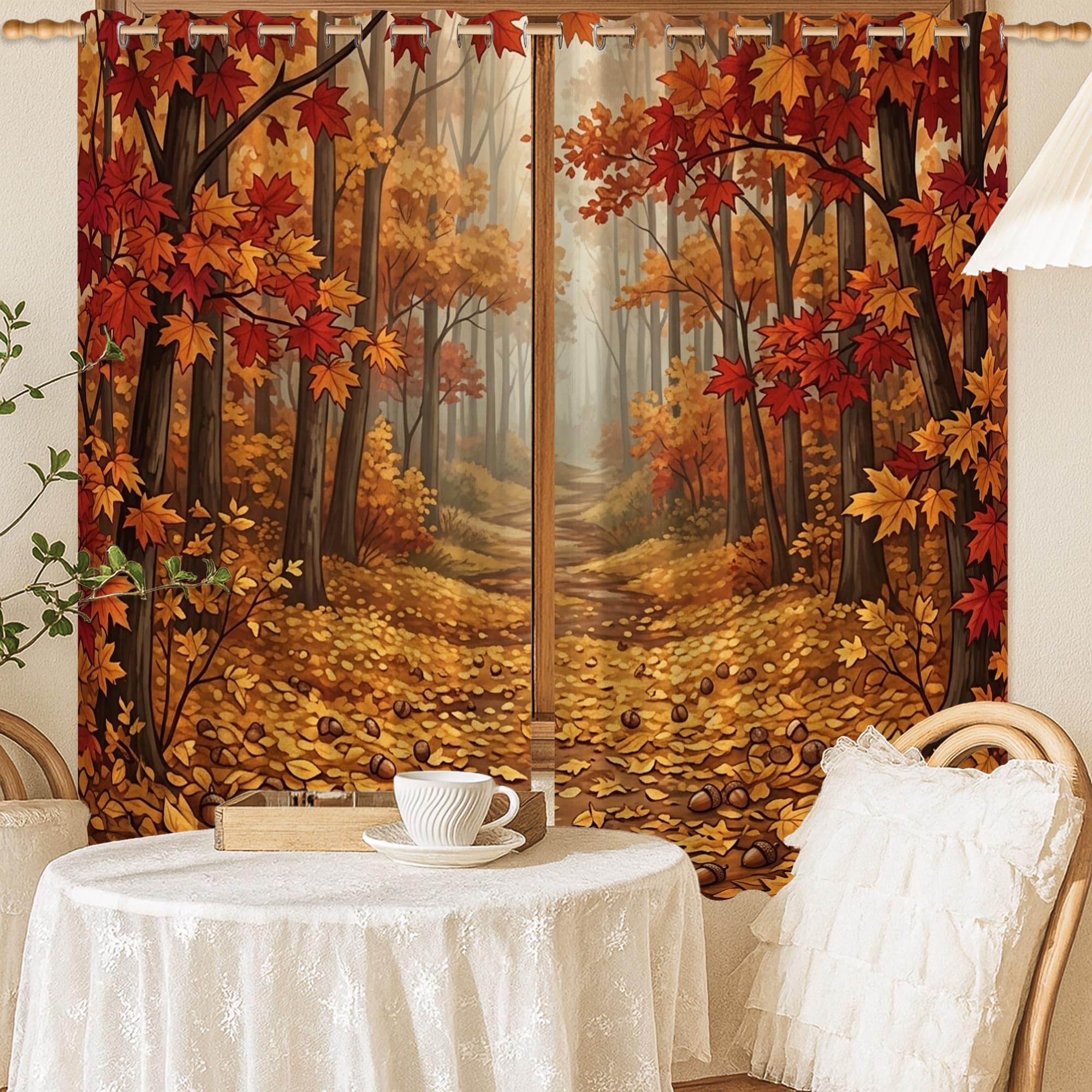 Rideaux occultants isolation thermique rouge imprimé feuilles 132x137