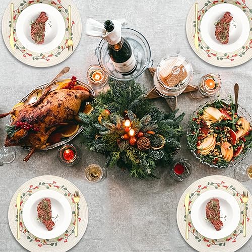 Miniatura 4 de Buryeah Juego de 12 manteles individuales redondos de Navidad lavables de 15 pulgadas, manteles individuales bordados con apliques bordados,
