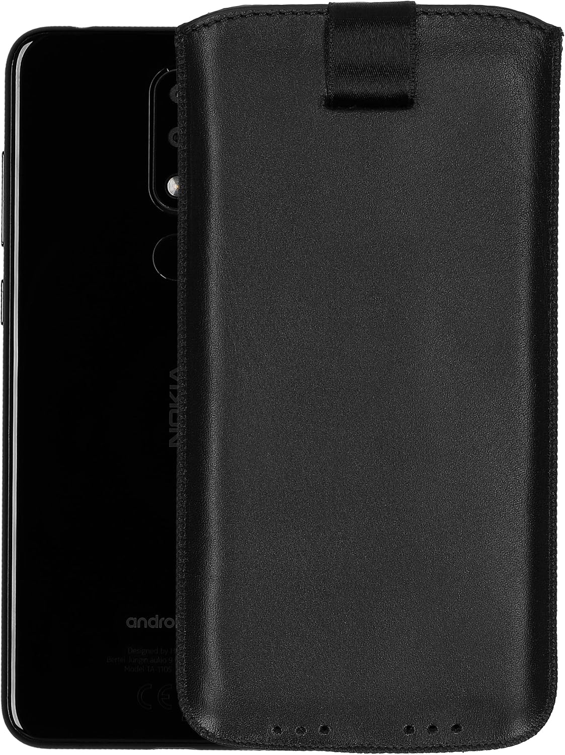 mumbi Genuine Leather Case with Flap and Pull-Up Strap for Nokia 5.1 Plus Black