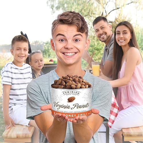 Miniatura 6 de FERIDIES - Cacahuetes Virginia sazonados con chile de miel caliente, lata resellable de 18 onzas de cacahuetes Virginia tostados con miel gourmet