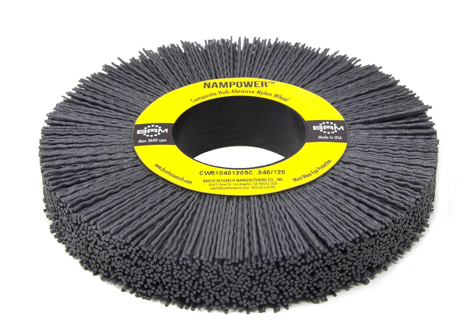 Brush Research CW61040120SC Nampower Composite Hub Abrasive Nylon Wheel Brush, Round Hole, Silicon Carbide Filament, 6" Diameter, 0.040" Wire Diameter, 2" Arbor Hole, 1.5" Bristle Length, (Pack of 1)