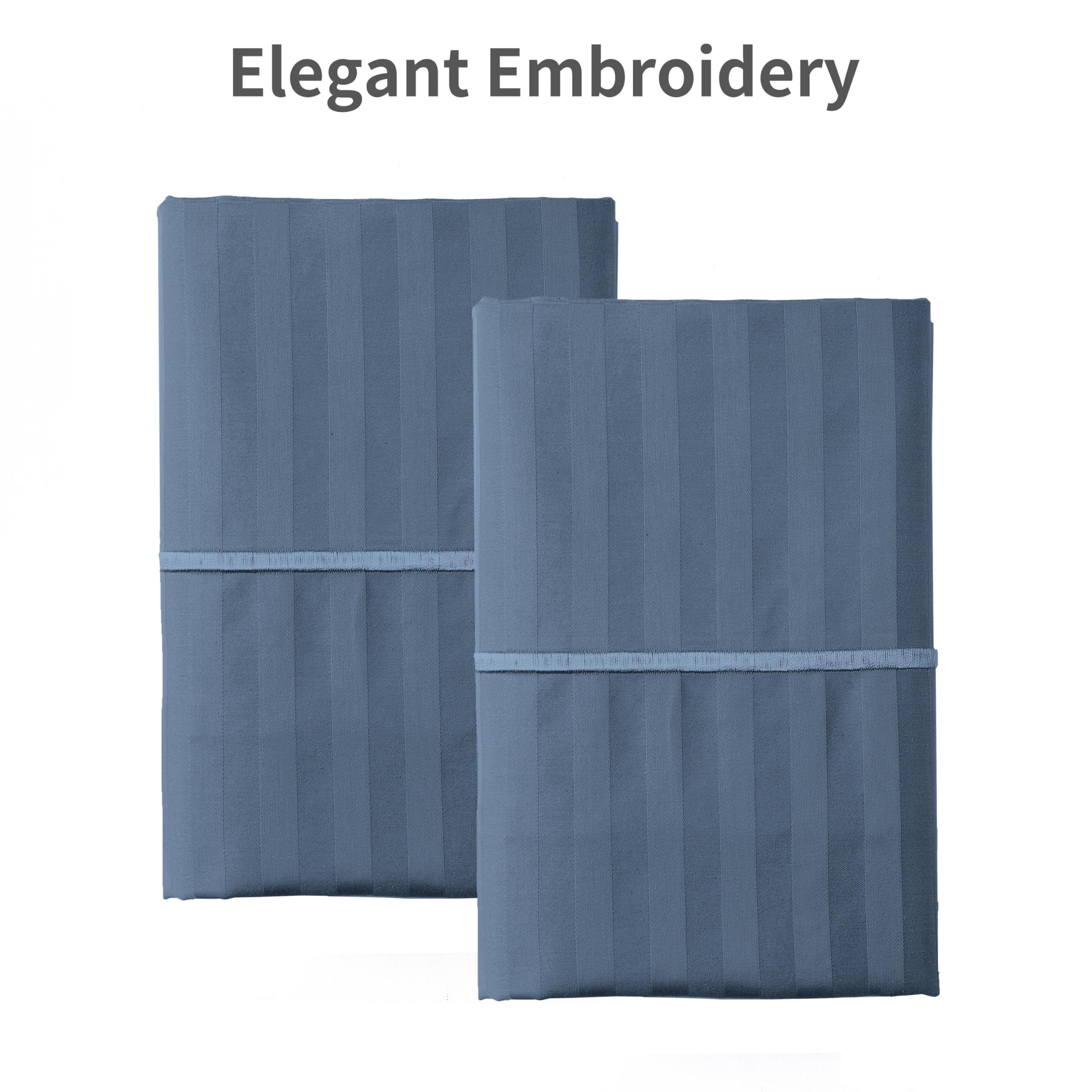 Fundontex Cotton Pillowcases Set of 2, 600 TC Luxury Hotel Quality with Elegance Embroidery,Damask Stripe Sateen Weave,Soft Breathable and Cooling Pillow Case (Envelope, King 20 * 40 Inch, Blue)
