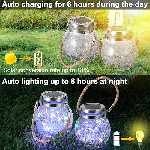 Miniatura 3 de Faroles solares colgantes impermeables para exteriores, lámparas de mesa, decorativas de vidrio agrietado, 30 luces LED para jardín, árbol, patio,
