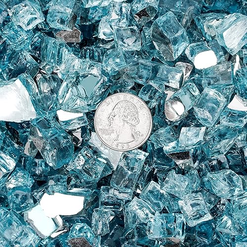 Miniatura 45 de Mr. Fireglass Vidrio de fuego de 10 libras, rocas de vidrio templado reflectante de 1/2 pulgada de alto brillo para chimenea, mesa de hoguera y Oro