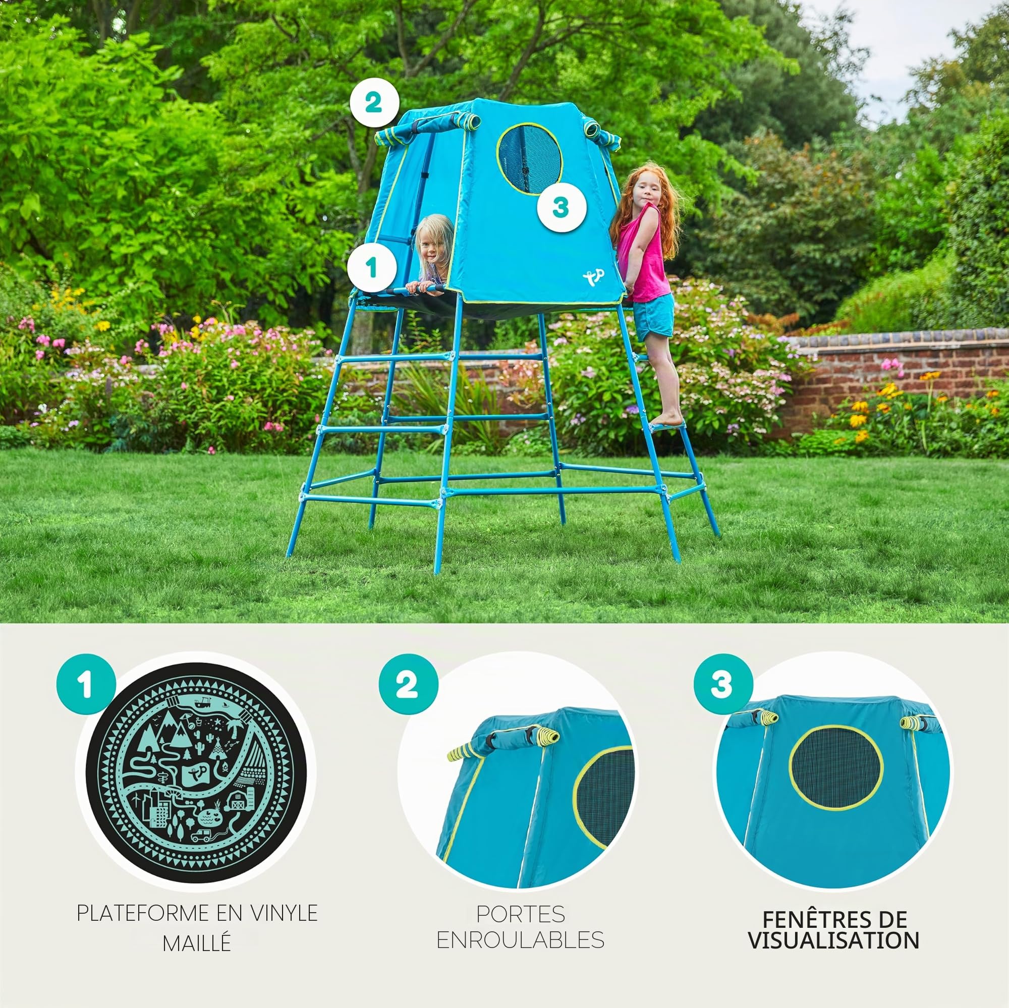 TP Toys Explorer Aire de Jeux Métal avec Plateforme et Repaire | TP852 | 18 Mois - Bas à 12 Ans - Pleine Hauteur | Bleu | Jouets d'extérieur et de Jardin pour Enfants