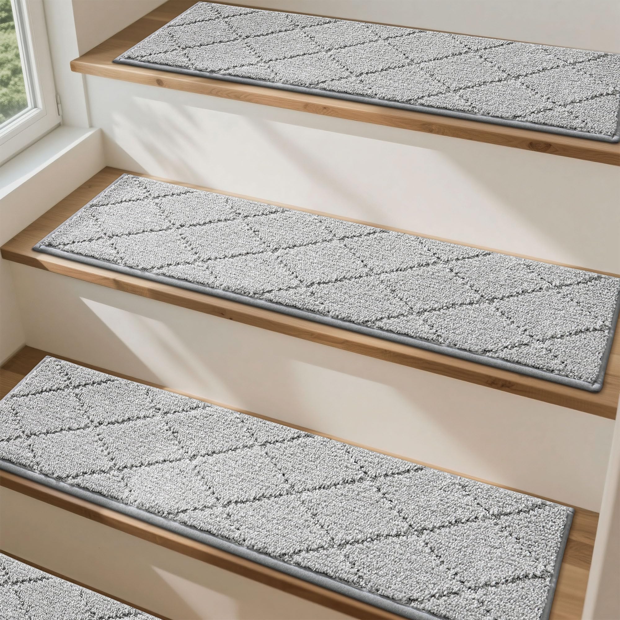 COSY HOMEER Tapis Escalier Antidérapant Lot de 15, 70 x 22 cm – Moquette Escalier Rutschfeste, Lavable en Machine, 100% Polyester, Dos TPE, Gris
