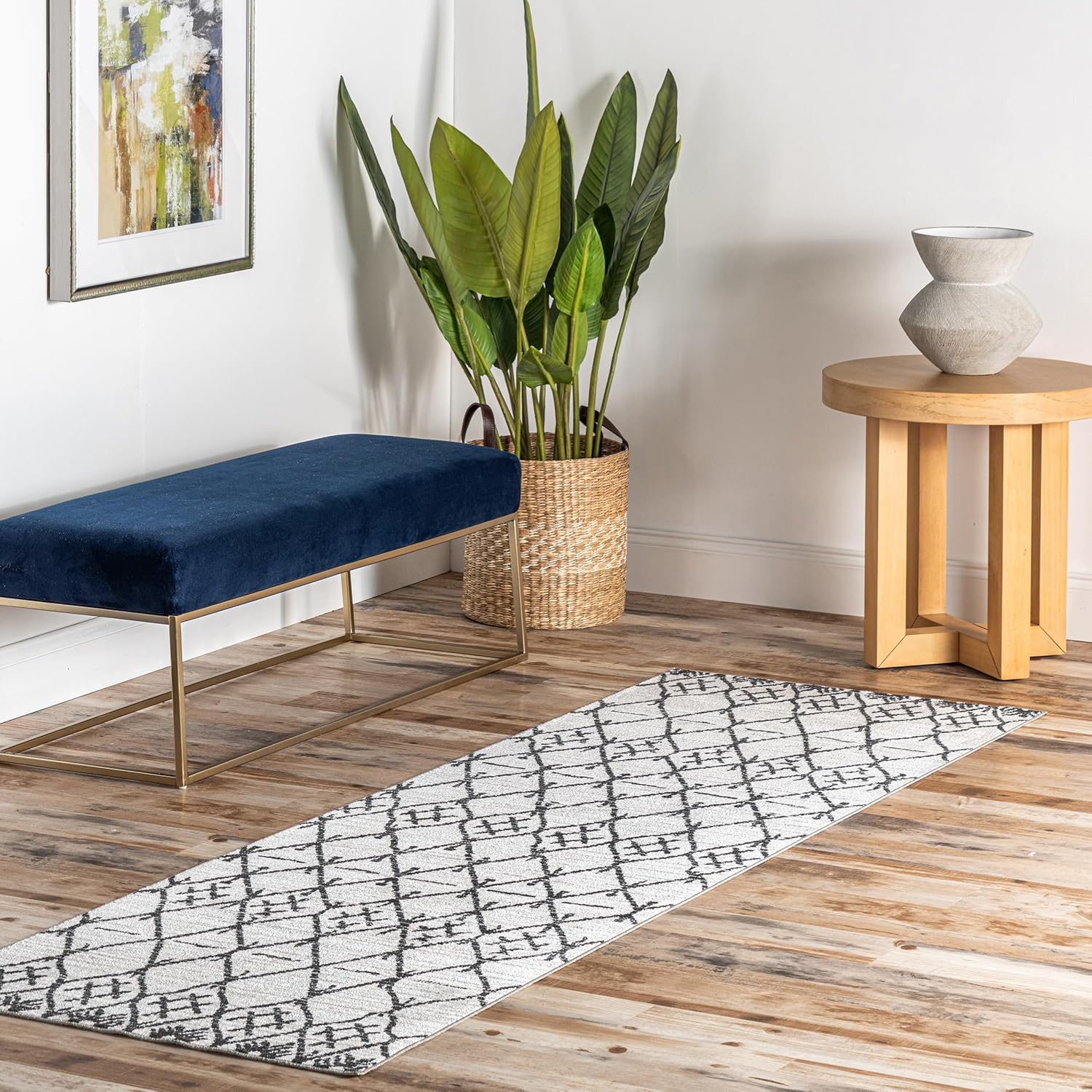 nuLOOM Machine Washable Tribal Trellis Runner Rug, 2' 8" x 8', Gray