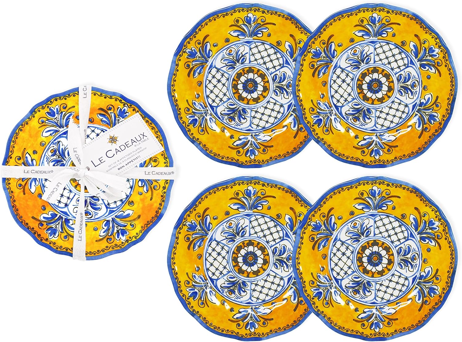 Le Cadeaux 097BEN Benidorm Appetizer Plates Set of 4, 6 inches, Multicolor