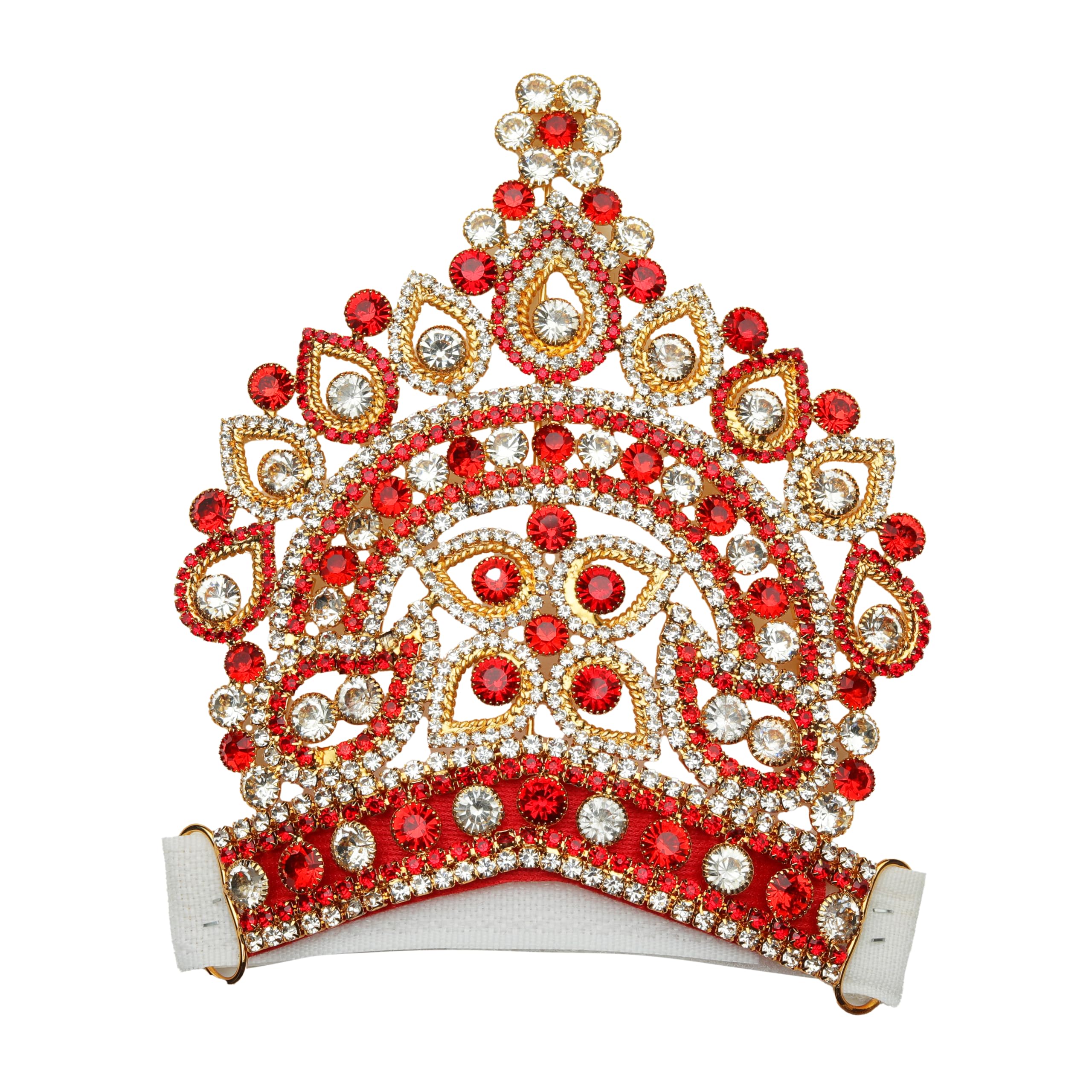 Designer God Goddess Mukut Set for Ganesh G/ Laddu Gopal / Devi Maa / Radha Krishna Haar Sringar Set Deities jewellary Set for All God Idol Statue( Size:- 5 Inches X 4 Inches)(Color :-Golden &Red )