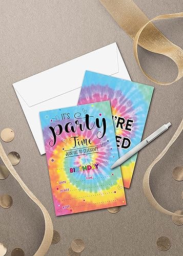 Miniatura 4 de Invitaciones de fiesta de cumpleaños Tie Dye - Suministros de fiesta de teñido anudado - Completa las invitaciones de fiesta de cumpleaños en blanco
