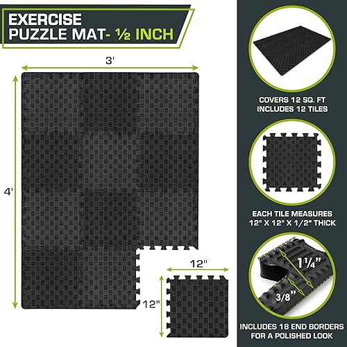Miniatura 2 de ProsourceFit Tapete de rompecabezas de ejercicio de  pulgada, azulejos de espuma EVA a cuadros con textura antideslizante, tapete de gimnasio con