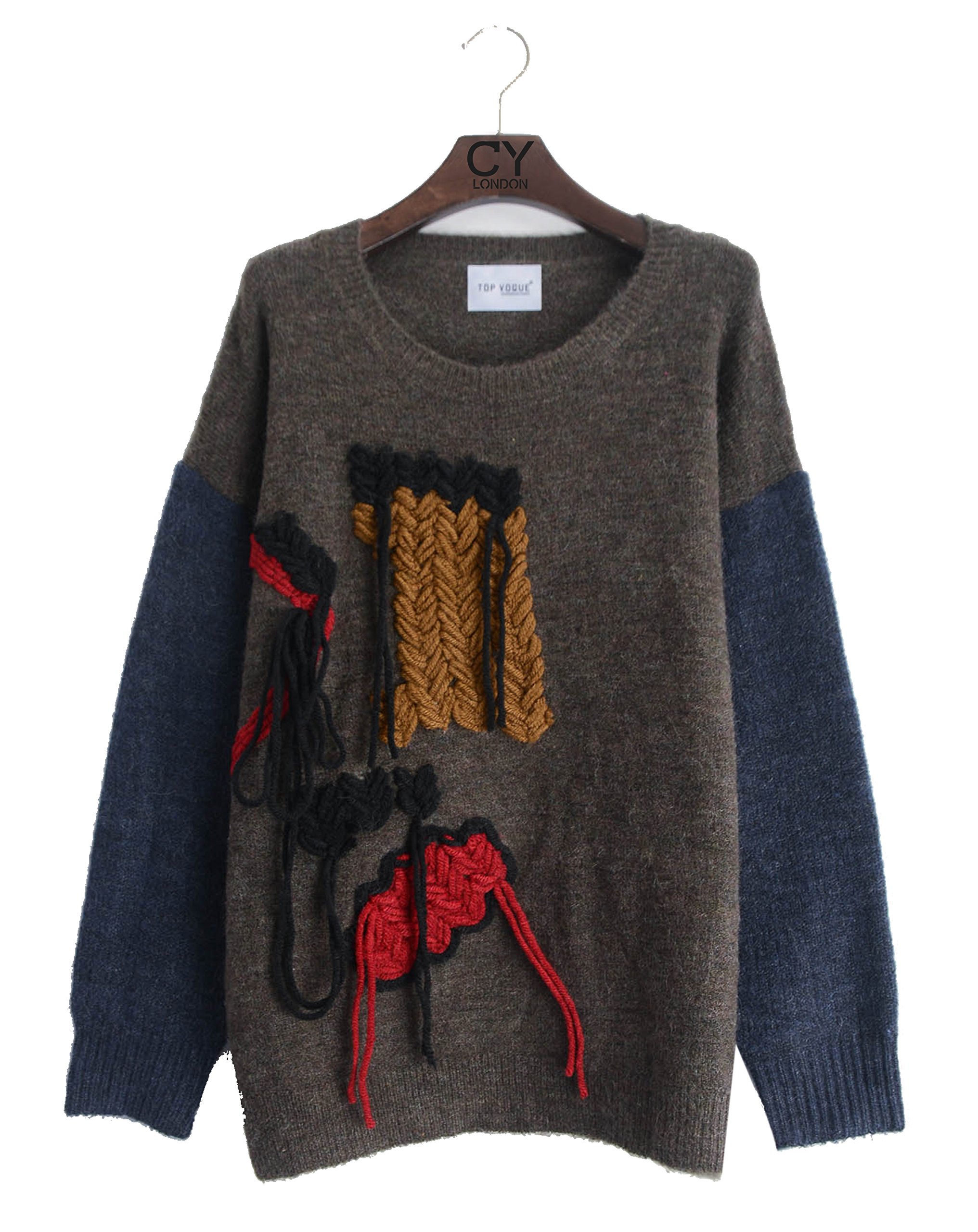 CY Boutiuqe Lady Fringe Tassel Cable deign Wool Knitted Jumper top Grey