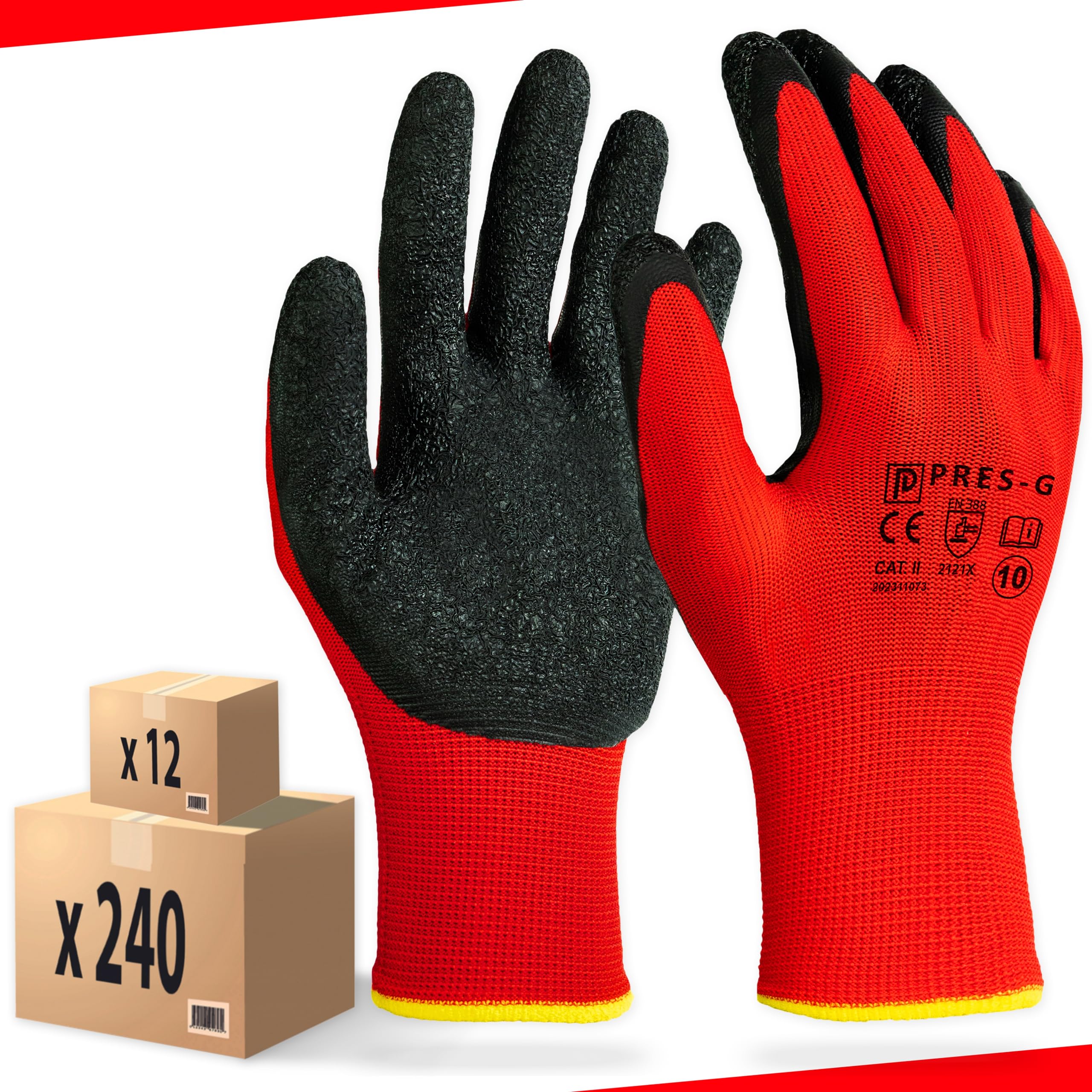 Arbeitshandschuhe Herren Größe 11-XXL (24 Paare) - Latex Handschuhe Arbeit - Abriebfest - Ideal für die Baustelle und Heimwerker oder den Garten