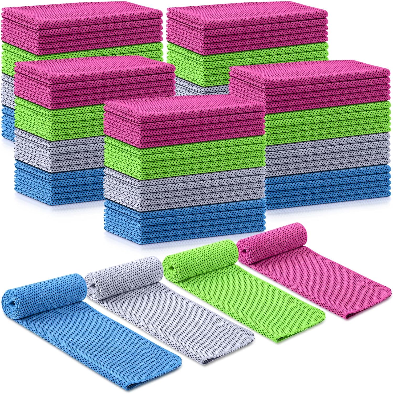 Shellwei 300 Pcs Cooling Towels Bulk 32 x 12 Inch Ice Towel Bulk Cooling Rag for Face and Neck Soft Breathable Microfiber Cloth Chilly Quick Cold for Gym Sport Golf Running Stay Cold (Multicolor)