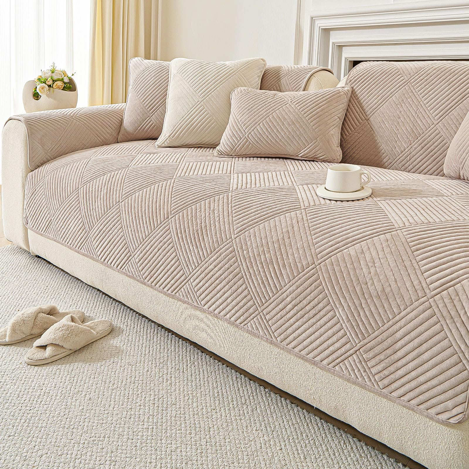 Chenilla Suave Funda Sofa Chaise Long 1 2 3 4 Plazas Protector Cubre Sofa, Grandes Fundas Sofá Antideslizante Universal, Fundas de Sofá Súper Suave para Mascota, (Marrón café Claro,90x210cm)