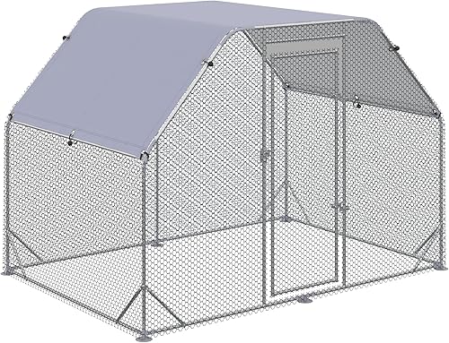 PawHut Gallinero grande de metal con cubierta impermeable y anti-UV, jaula de valla de forma plana para gallinero para uso al aire libre y patio,