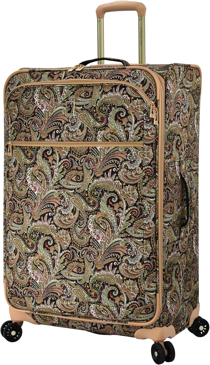 London Fog Mayfair 29 Inch Expandable Softside Spinner Suitcase, Navy White Paisley