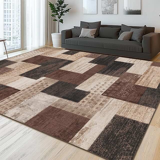 Modern Geometric Patchwork Indoor Area Rug for Living Room, Chocolate 8'...