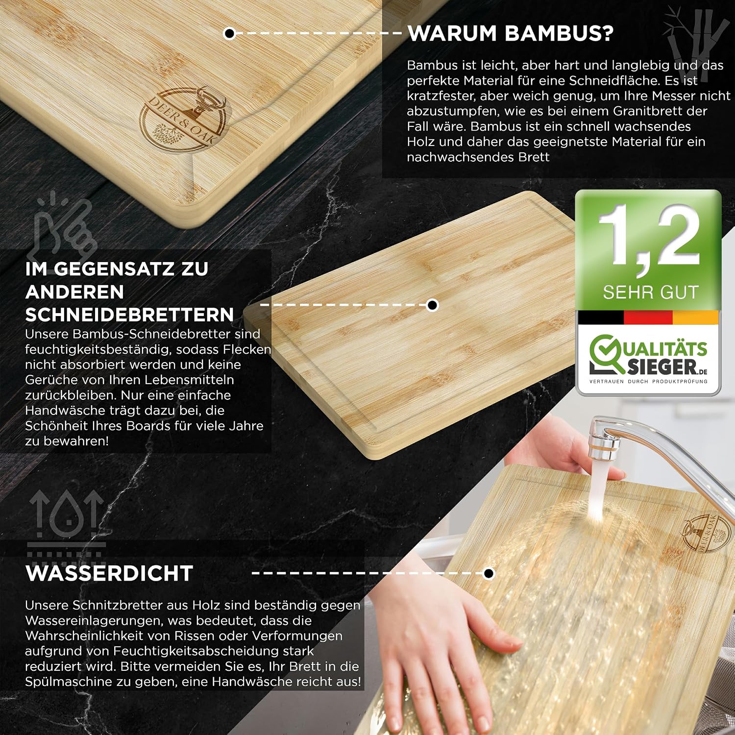 Deer & Oak Non Toxic 3-Piece Acacia Cutting Board Set with Stand, 2 Pack image 5