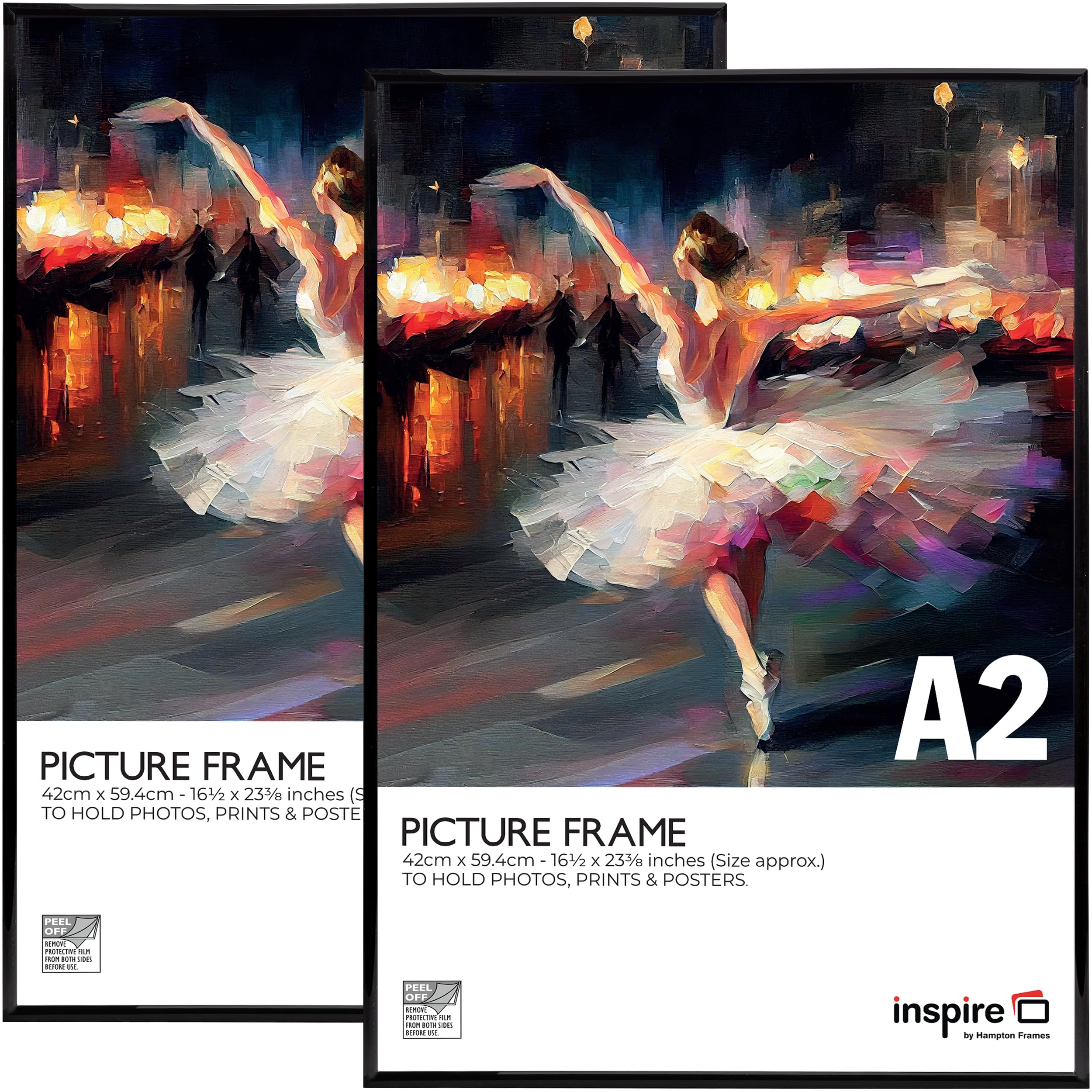 Inspire By Hampton Frames Black Backloader A2 (42X59cm) Poster Frame Acrylic (Non-Glass) Pack Of 2