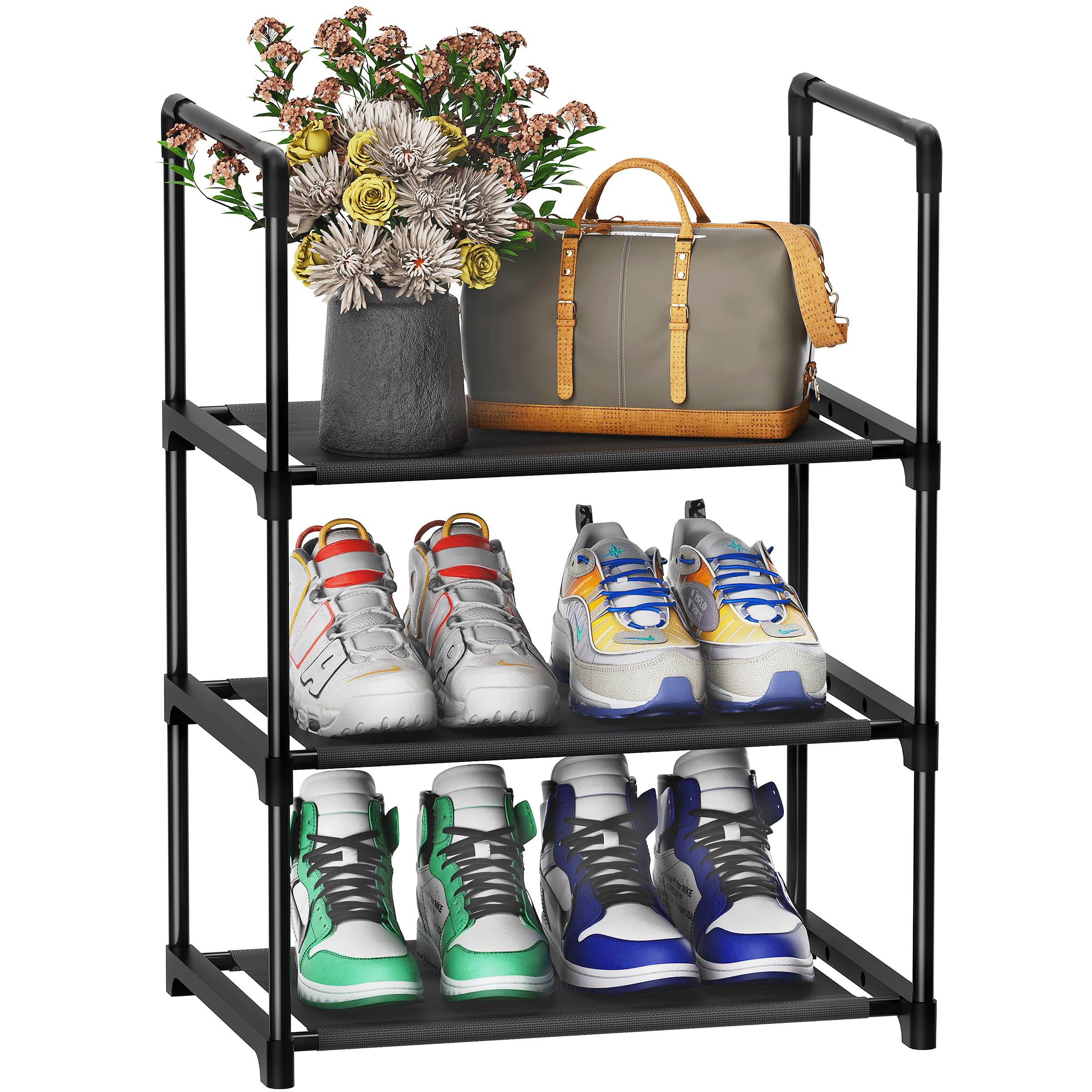 SPUSEN Shoe Rack,3 Tier Shoe Storage Organizer for Small Space,Metal Shoe Shelf for Closet,Entryway,Garage,Bedroom,Cloakroom — image 1