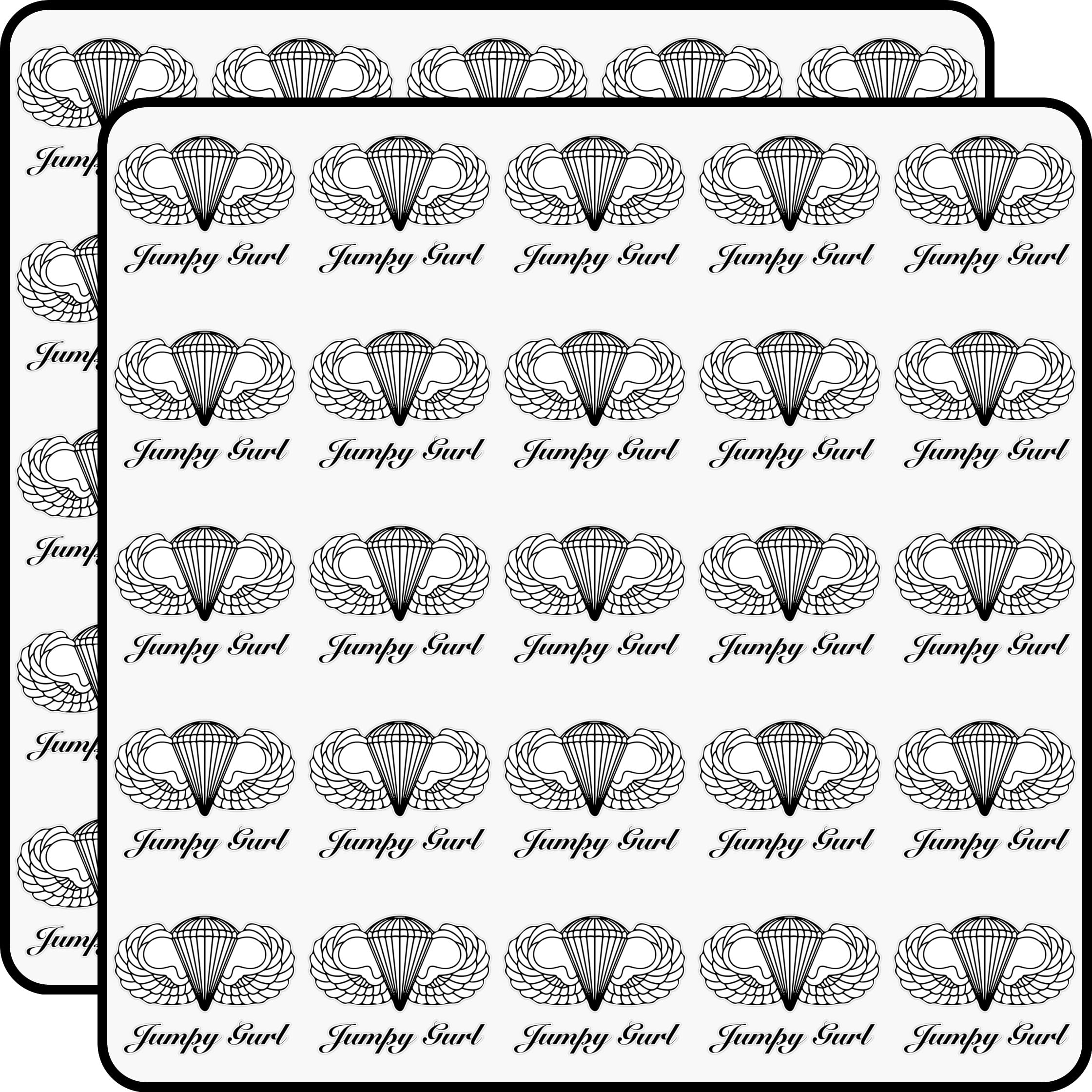 Jumpy Gurl Airborne Paratrooper Wings Military Skydiving Jump School Army Parachute Badge Design 50pcs 1" Vinyl Sticker Pack
