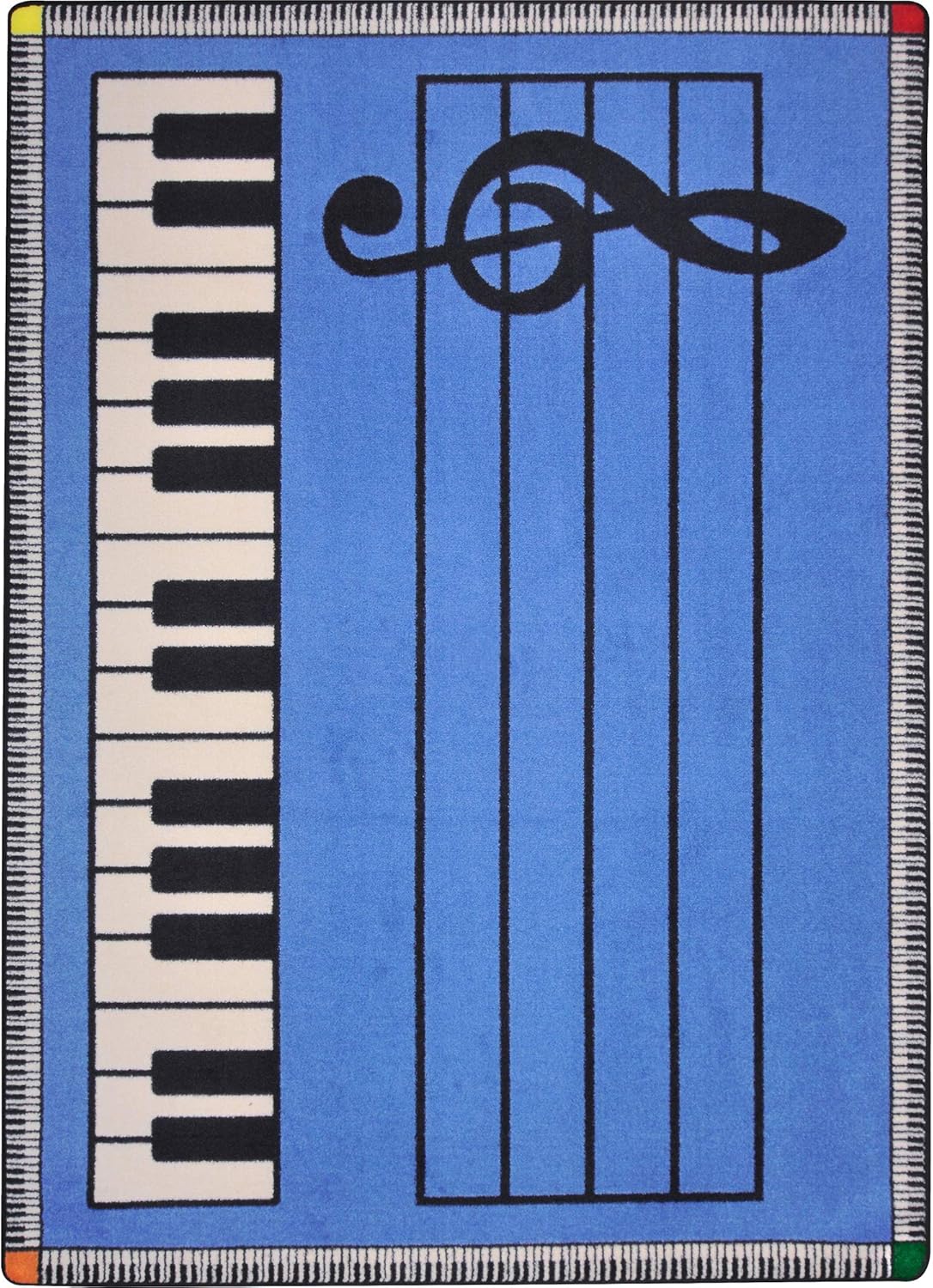 Joy Carpets Kid Essentials Music & Special Needs Play Along Rug, Blue with Keys, 7'8" x 10'9"