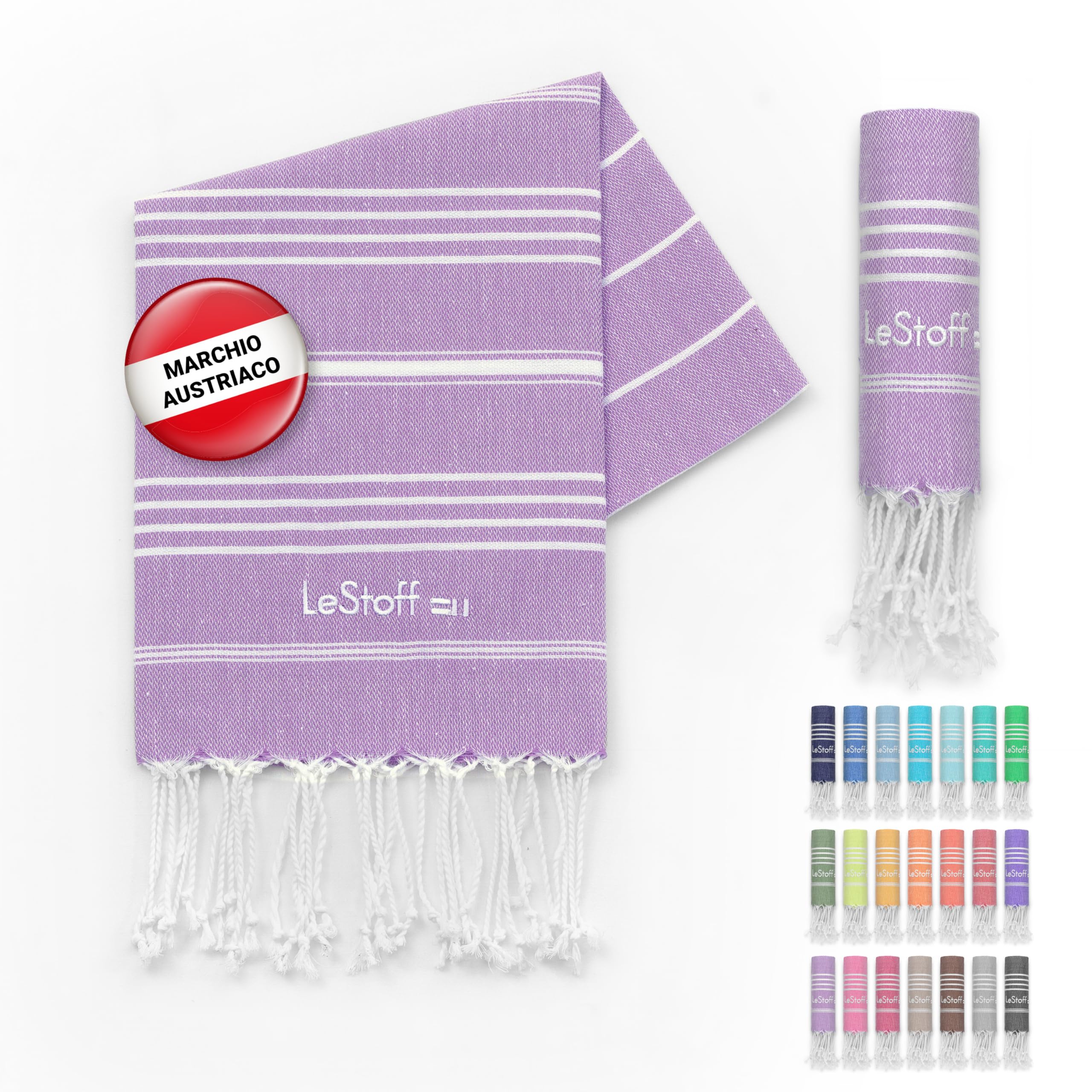 LeStoff Telo mare - 100% Cotone bio, 50 x 100 cm, Prelavato, Assorbente, Asciugatura Rapida, Leggero, Fouta, Telo Ospite, Telo Doccia, Telo Yoga, Telo Benessere, Asciugamano Sportivo Palestra (Lilac)