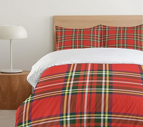Miniatura 5 de Ambesonne Juego de funda de edredón a cuadros, inspirado en la cultura occidental europea, patrón irlandés abstracto, diseño clásico vintage, juego