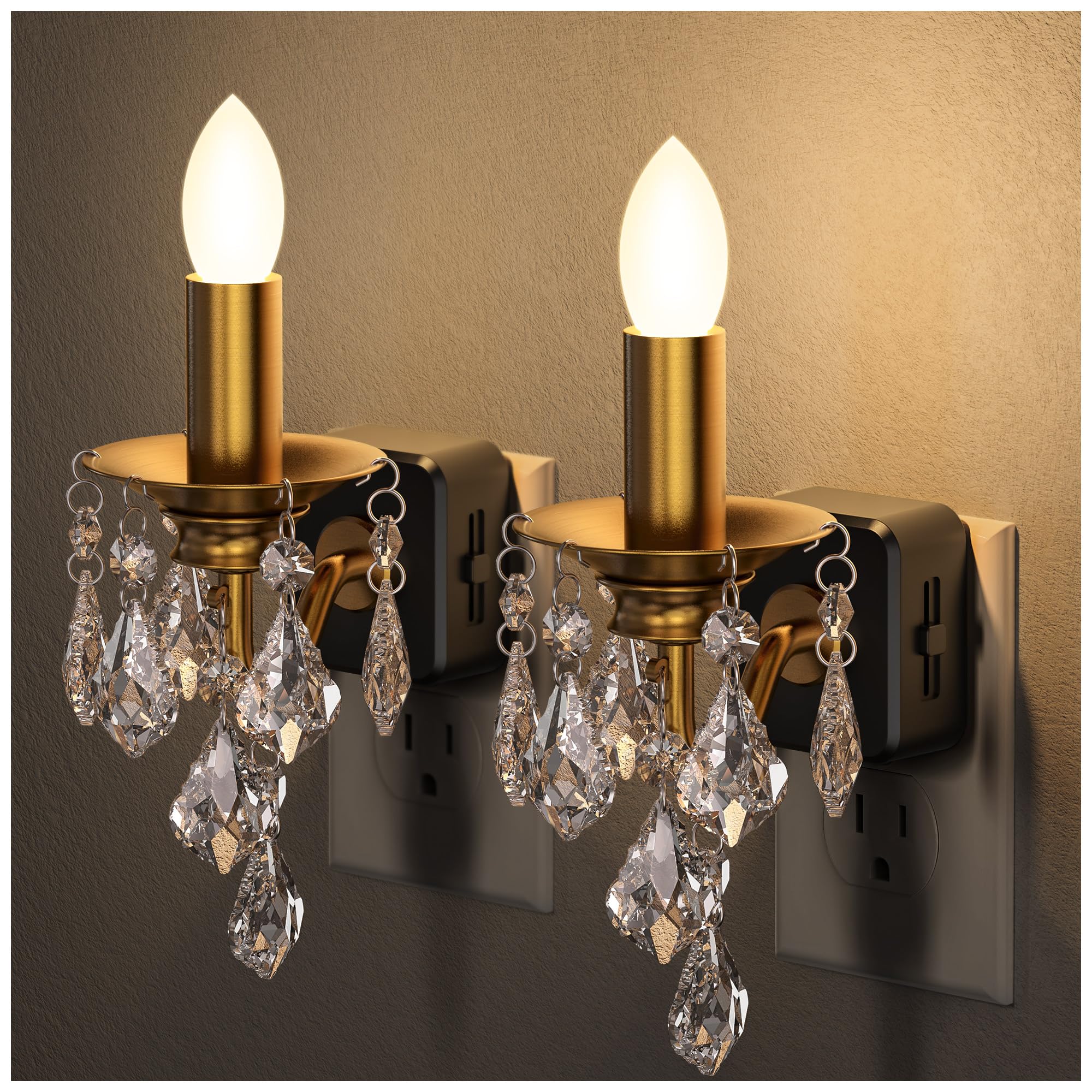 Briignite Chandelier Night Lights Plug into Wall 2 Pack, Warm, Dimmable