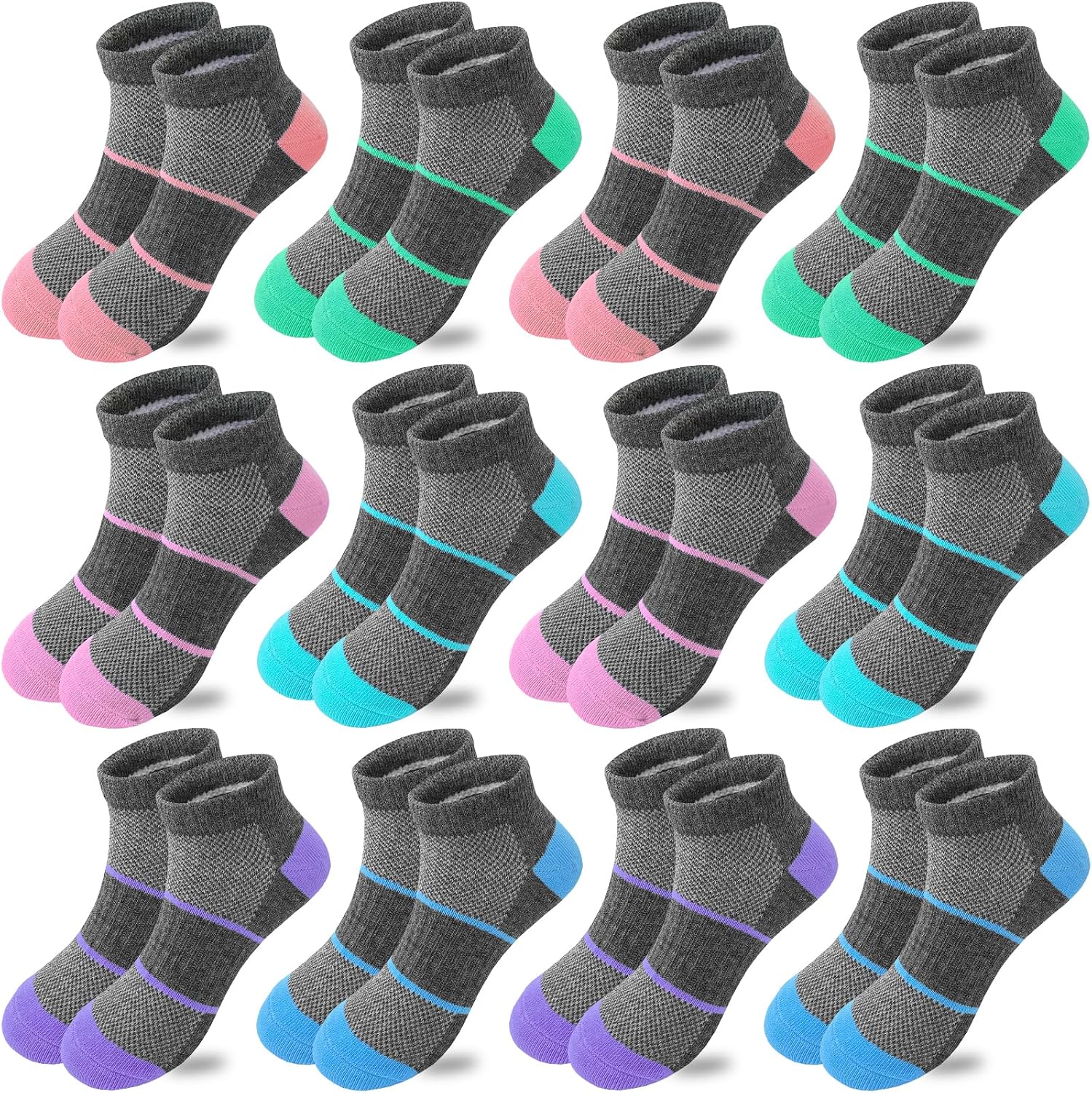 Bemeol Girls Socks 12 Pairs Ankle Socks Girls Low Cut Athletic Sock for Little Big Kids