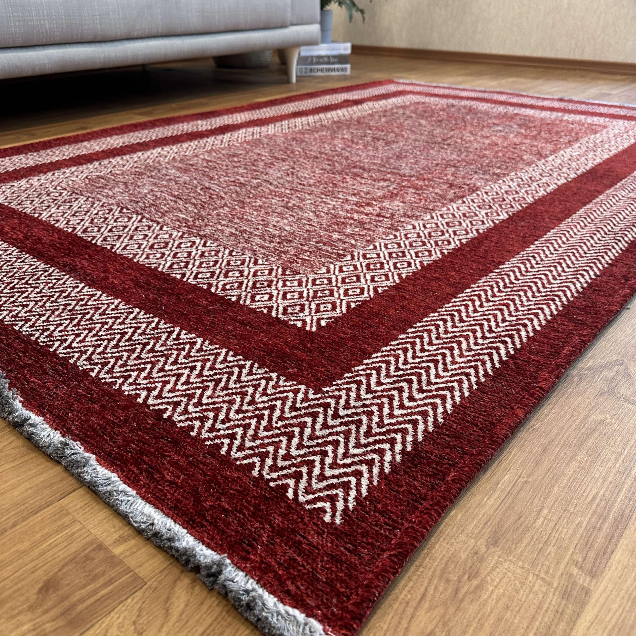 Alfa Rich 3x5 Red Burgundy Washable Area Rugs for Living Room Bedroom Kitchen Dining Cotton Runner