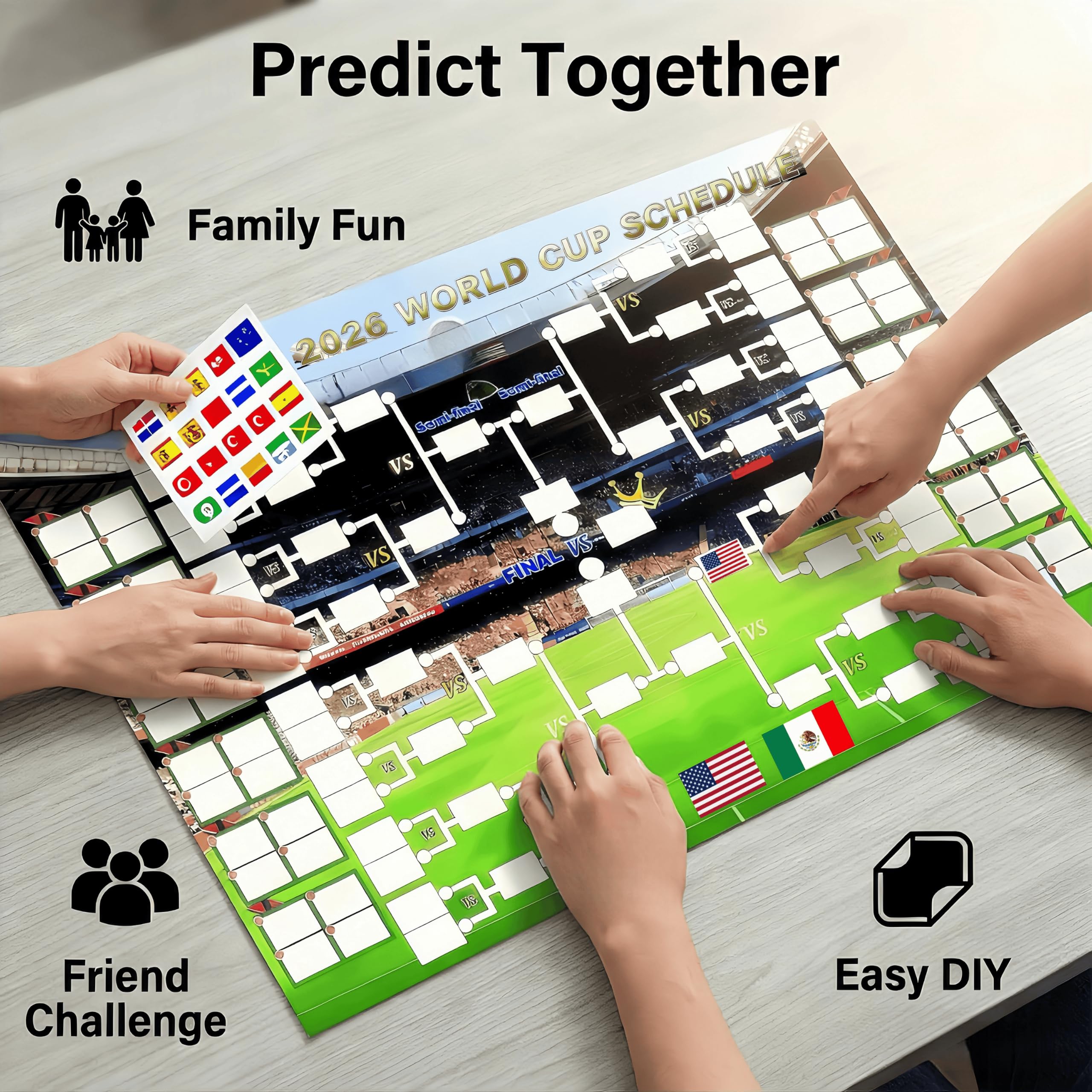 YXYOUNG 2026 World Cup Schedule Poster with 64 PCS Reusable