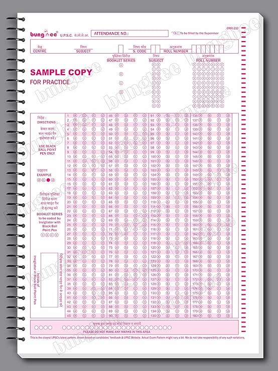 UPSC OMR Sheets Prelims for 2024 180 MCQs by BUNGBEE 100 Sheets