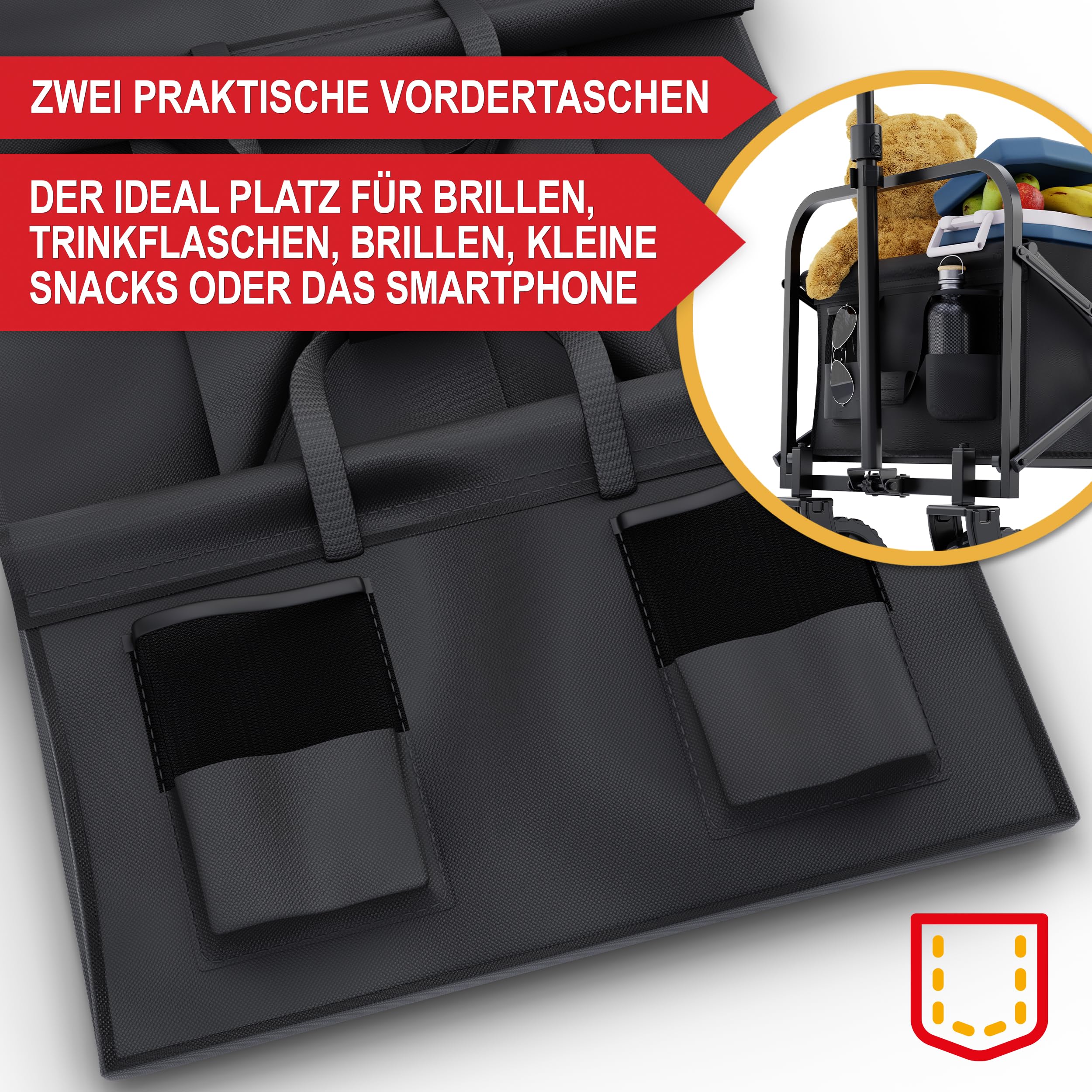 ONBEST Bollerwagen faltbar - Plus Regenschutz - Faltbollerwagen - Bollerwagen Für viele Anwendungen - Outdoor - klappbarer Transportwagen klappbar (Schwarz)