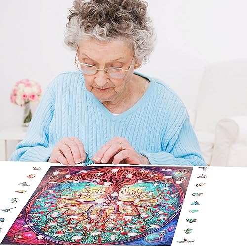 Miniatura 7 de Rompecabezas de madera únicos, árbol de la vida de mandala, 500 piezas tamaño King de 16.5 x 16.5 pulgadas, rompecabezas de madera con forma de