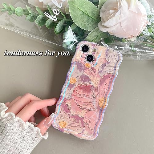Miniatura 3 de QLTYPRI Compatible con iPhone 12 Pro, funda Blu-Ray con pintura al óleo floral de flores retro para niñas y mujeres, lindo marco de onda rizada,
