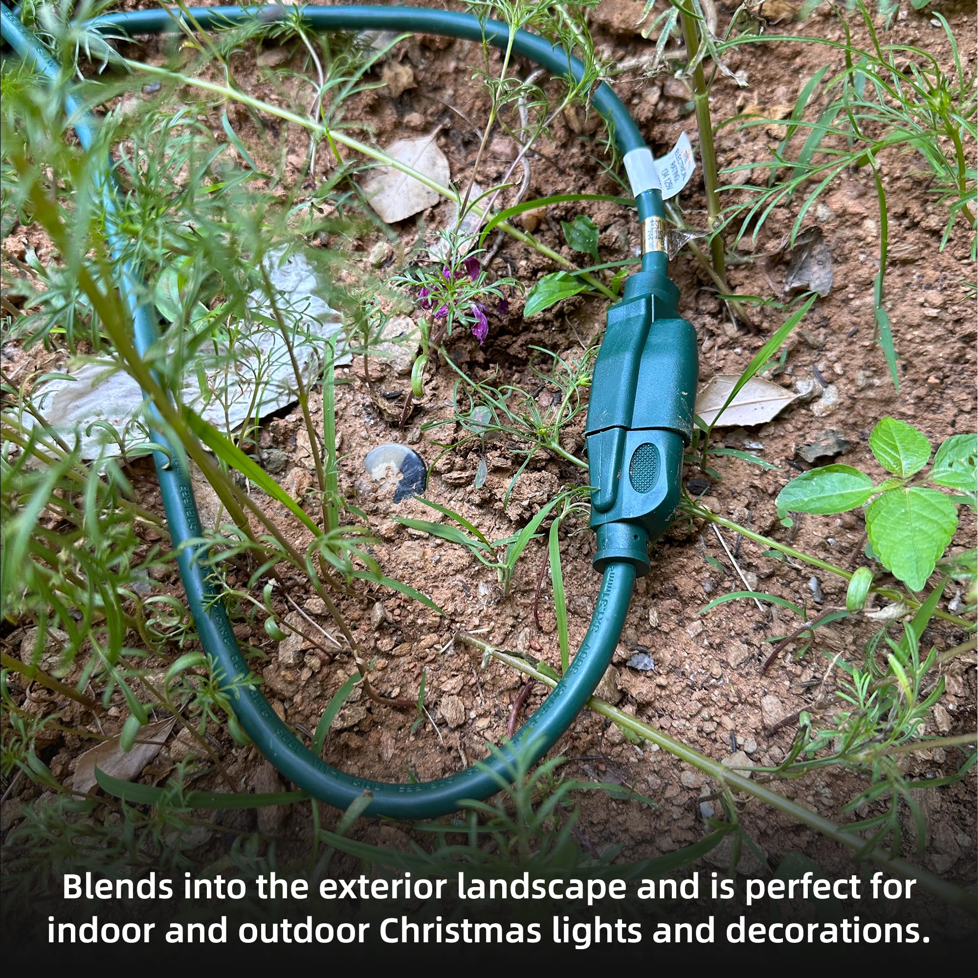 YOJOE - Cable de extensión verde de 6 pies para exteriores, 16/3 SJTW, cable de extensión de luz de Navidad impermeable con enchufe de 3 puntas a tierra, cable de extensión de calibre 16 para jardín,