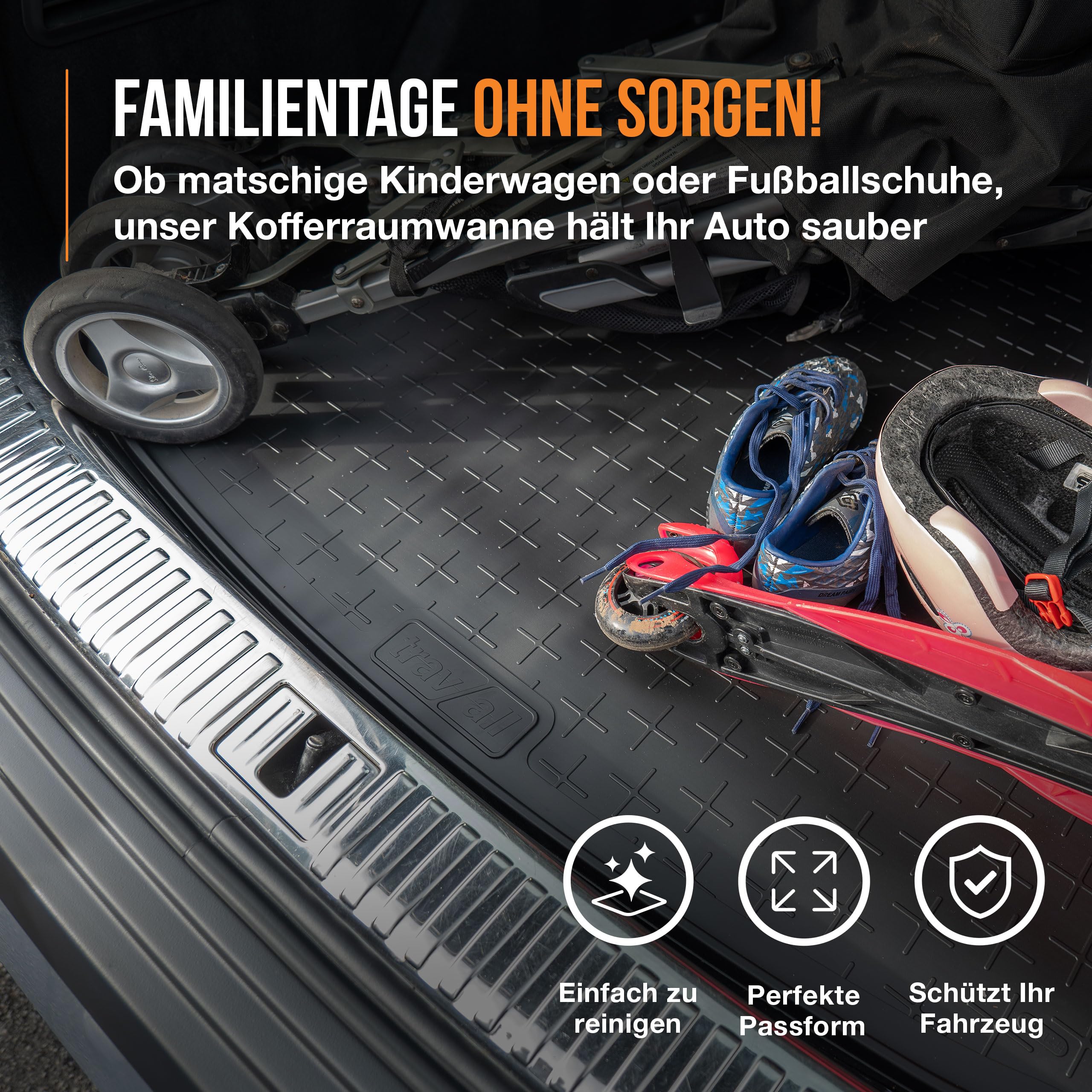 Travall Fußmatten und Kofferraumwanne für Hyundai Ioniq 5 (2021-) Auto Zubehör, Fussmatten mit Kofferraumwanne 100% Passgenau Gummimatten Antirutsch Fußmatten Schwarz Pflegeleichte GummiFußmatten