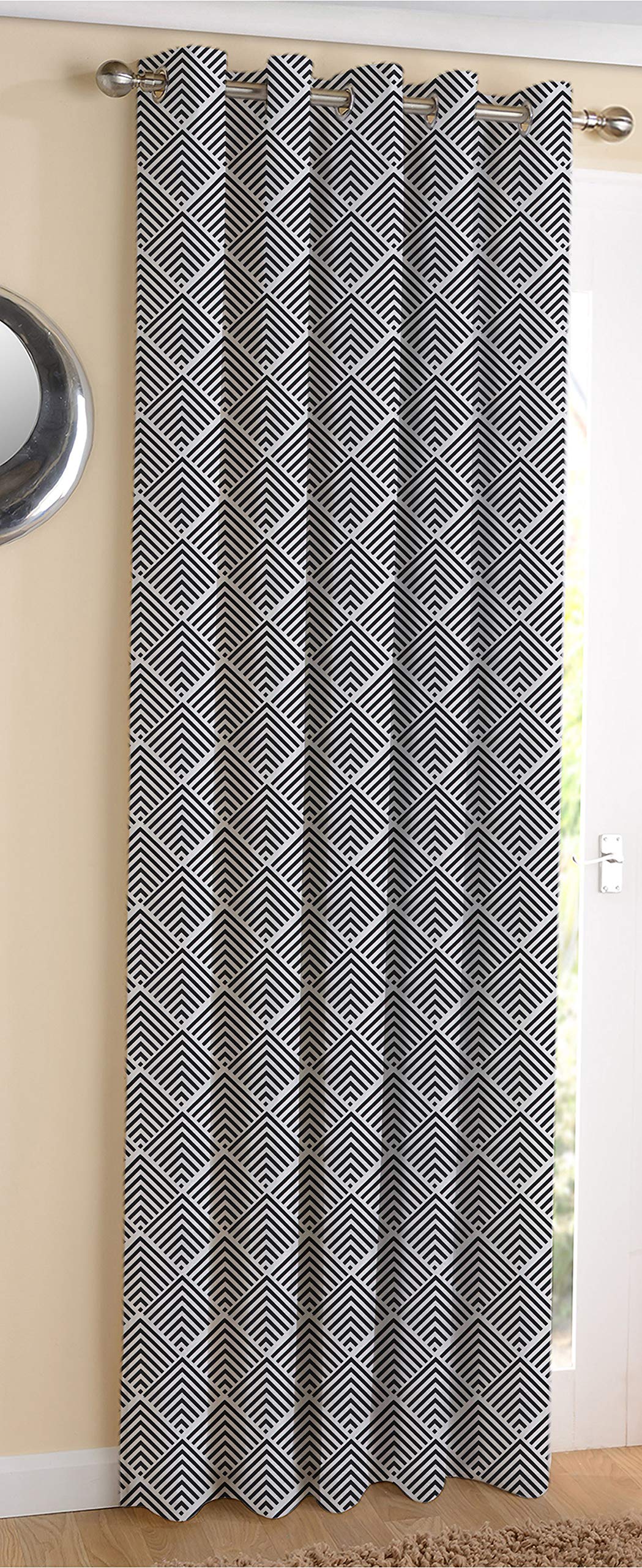 AIRWILL Cotton Diamond Check Designed Blackout and Room Darkening 5ft Window Curtains Pack of 1 pc. (Geometric - Black)-image-40