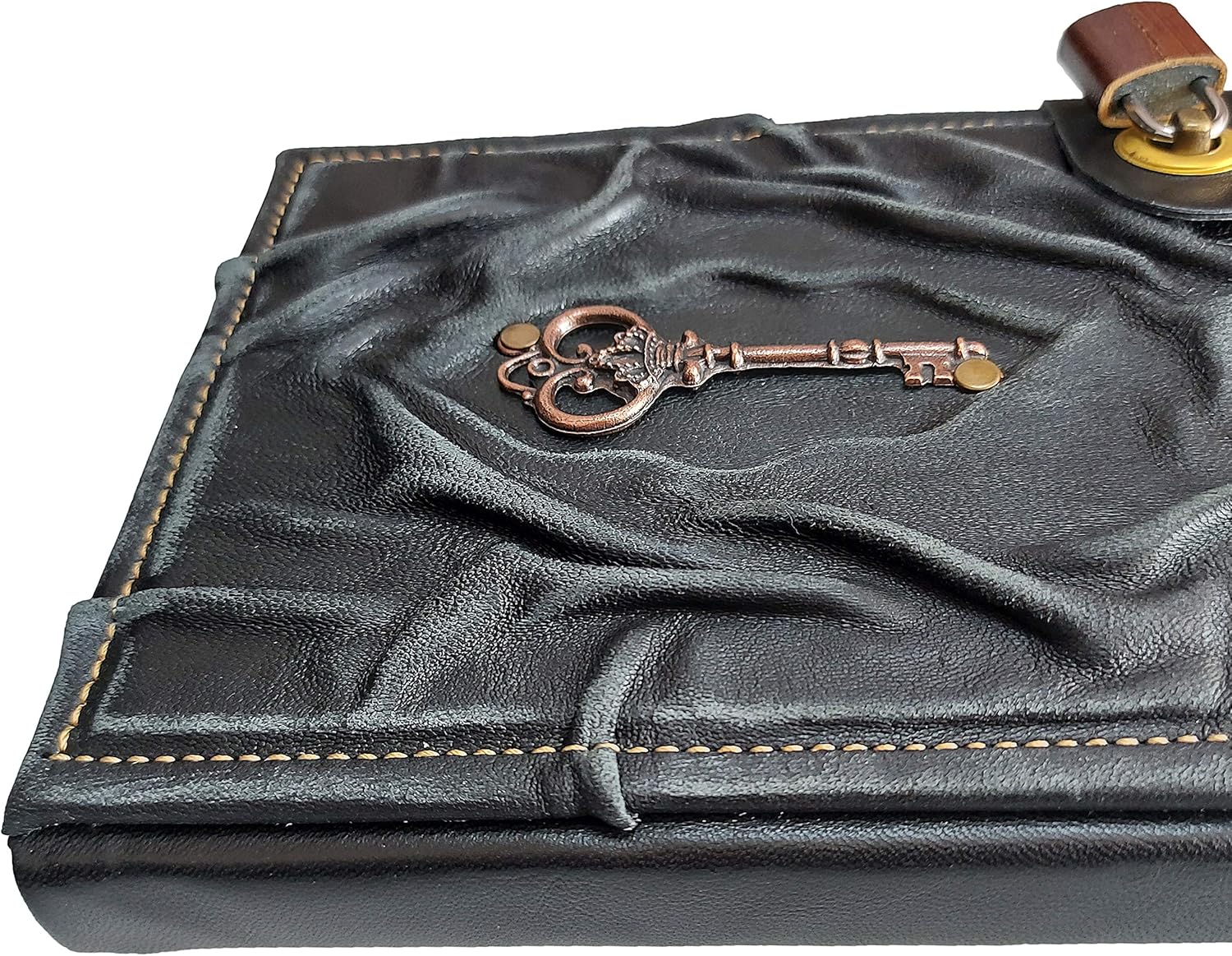 Antique Key Handmade Leather Journal with Lock 100% Genuine Leather Diary Acid-Free Chamois Paper 384 Pages, 9 x 6.7 inches Antique Padlock Journal for Writing Diary With Lock
