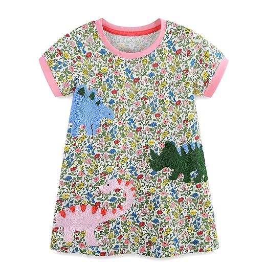 FreeLu Vestido feminino de algodão manga curta com estampa de desenho animado fofo casual