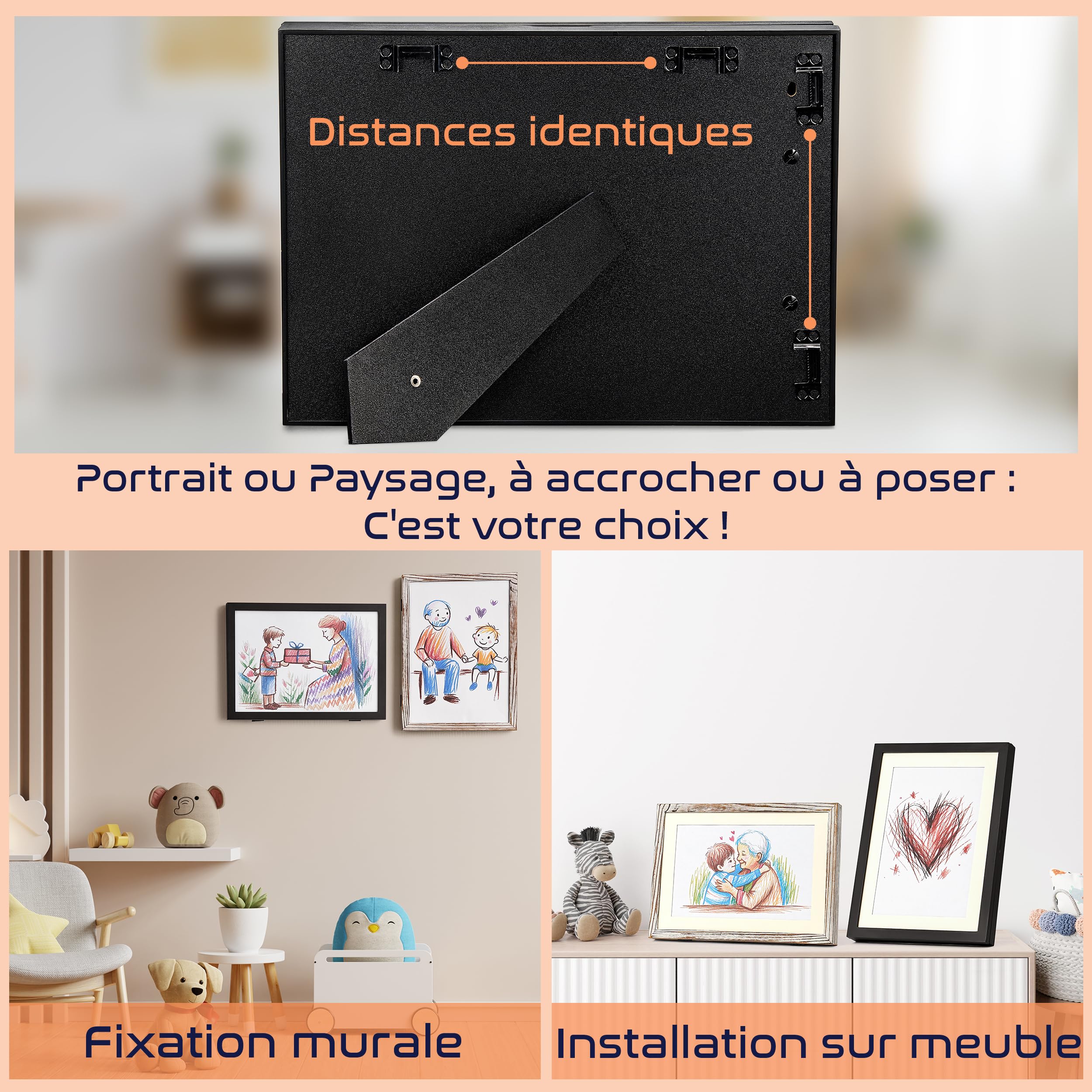 2Pcs Cadre Dessin Enfant à Changer A4 Noir Bois, Cadre pour Dessin Enfant, Rangement Dessins Enfants, Cadre à Dessin Interchangeable. Cadre Photo Dessin Enfant, Stockage Facile de 80 feuilles d'art.