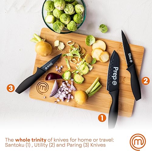 Miniatura 2 de MasterChef Juego de 3 cuchillos de cocina, incluyendo cuchillo de pelar, utilidad y chef, cuchillas profesionales de acero inoxidable de corte extra
