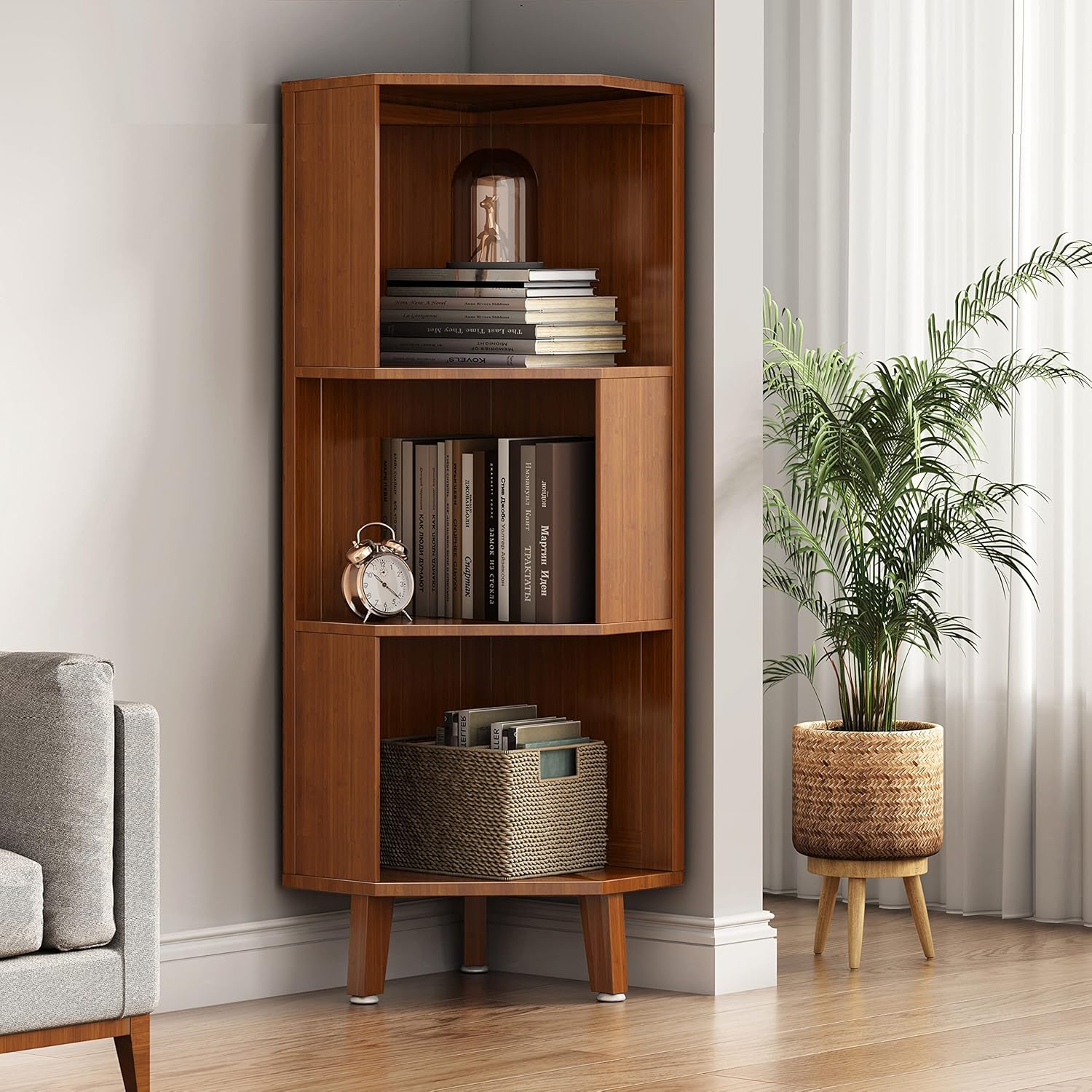 5-Bookcase Industrial Cube Shelf Corner Bookshelf Display Corner Storage Tall Bookshelf Multifunctional Storage Display Stand Shelf for Home Office Living Room Decoration…