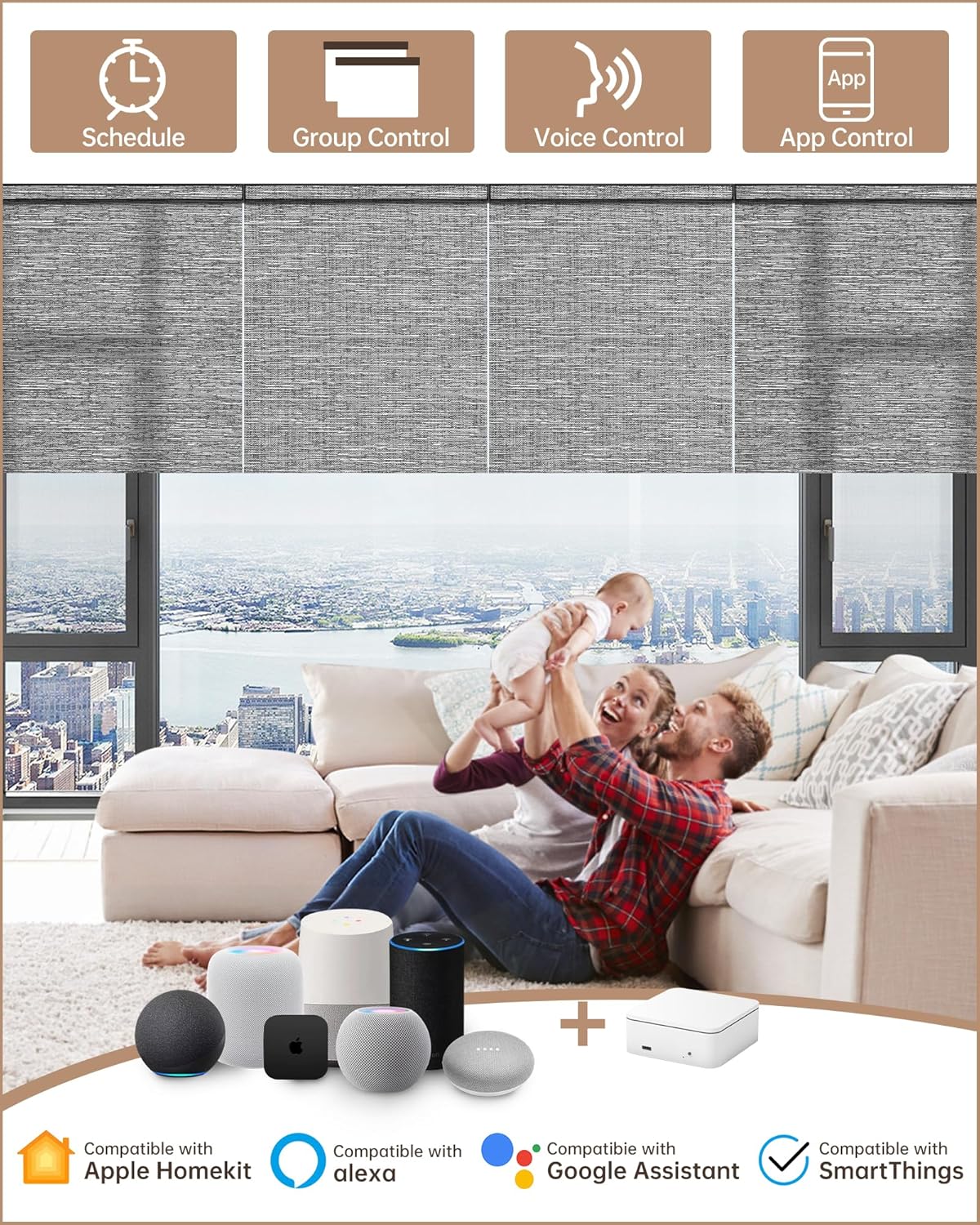 Kincmo Motorized Blinds with Remote, Light Filtering Roller Shades Work with Apple Homekit,Alexa,Google Home, Custom Electric Blinds with App,Voice Control (75% Blackout Dreamy Dark Grey)
