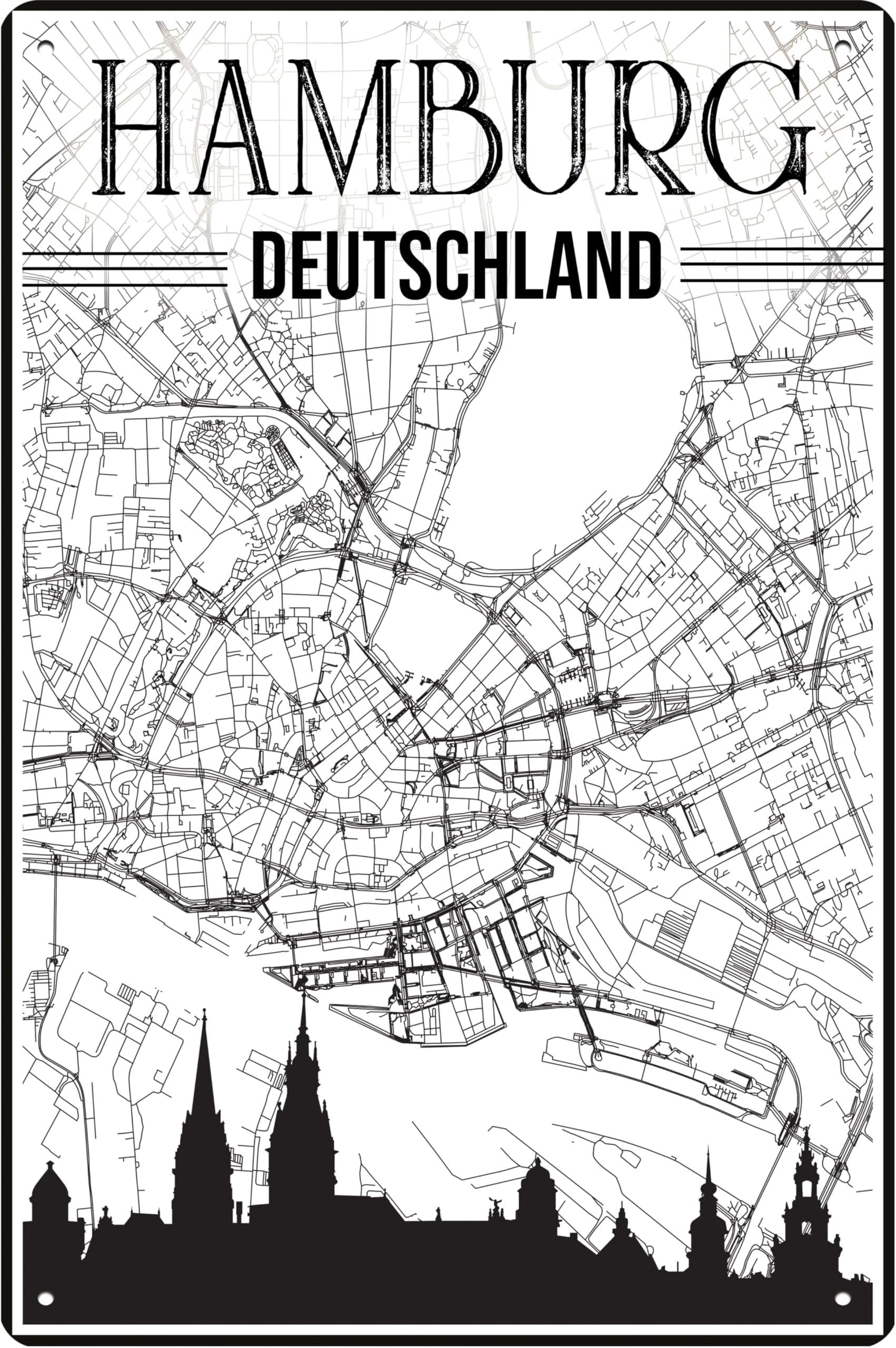 LuckyLindeDecorative Tin Sign for Hamburg Fans, Lovers, Souvenir, Tourism, Memory, Landmark, Gift Sign, 20 x 30 cm